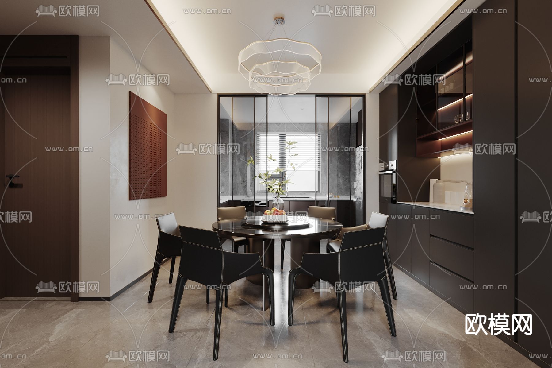 暗黑风客厅 餐厅3d模型下载（渲染图3）