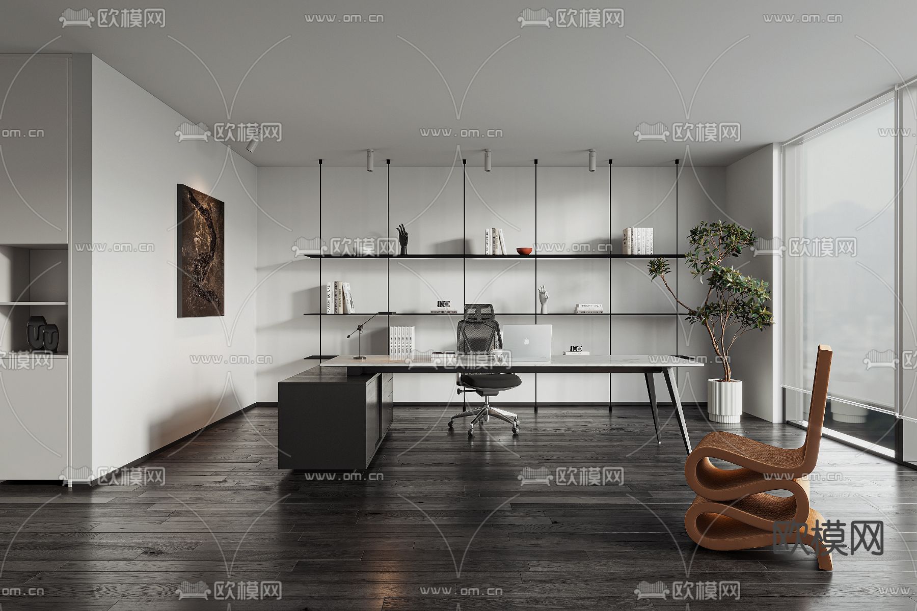 现代书房3d模型下载