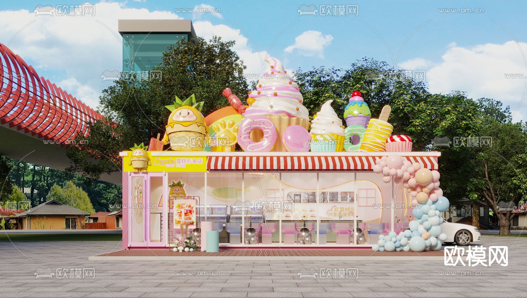 冰淇凌店 集装箱 广场店3d模型下载（渲染图2）