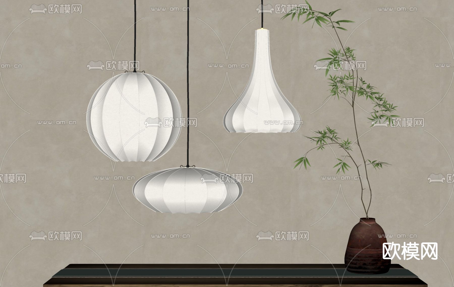 日式吊灯su模型下载（渲染图1）