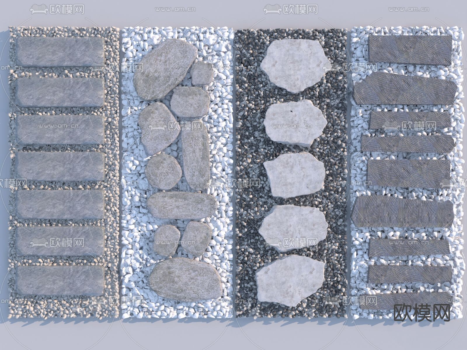 新中式青石板汀步su模型下载（渲染图2）