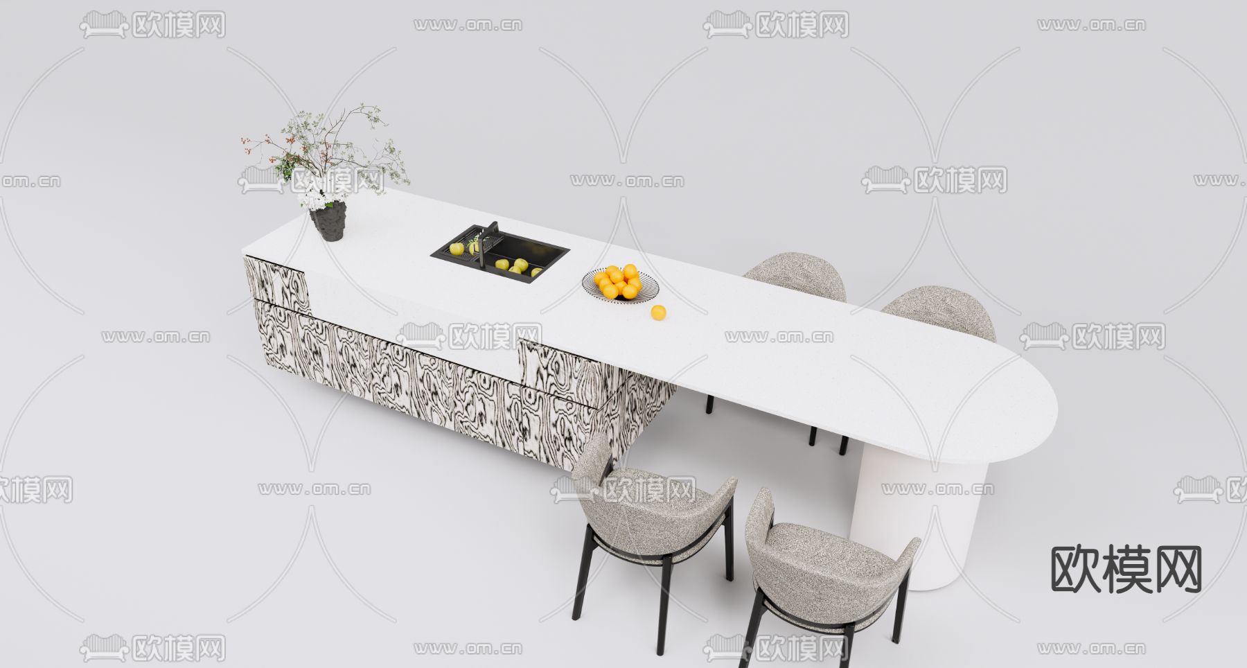 现代中岛台桌椅su模型下载（渲染图3）