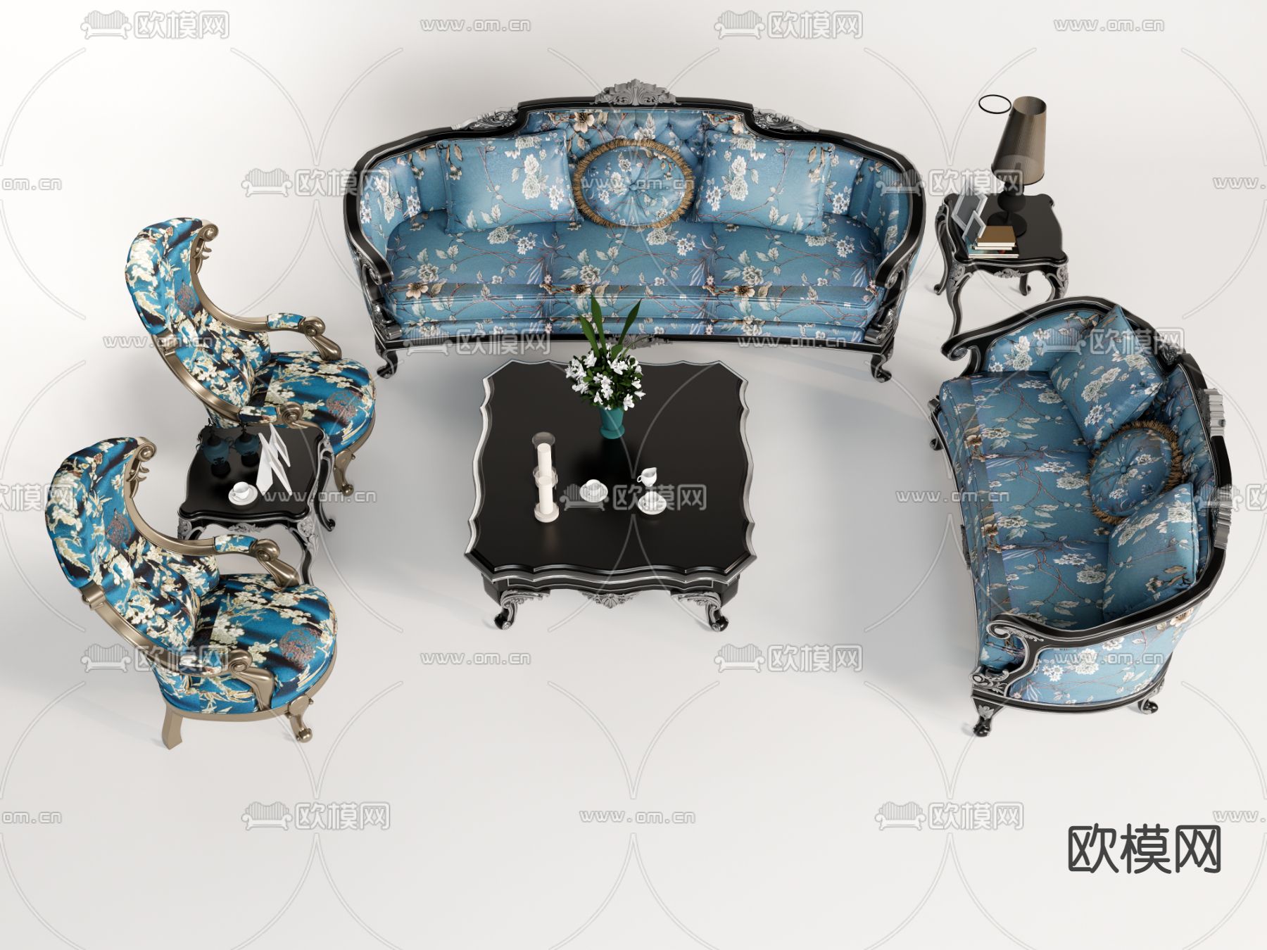 简欧组合沙发su模型下载（渲染图2）