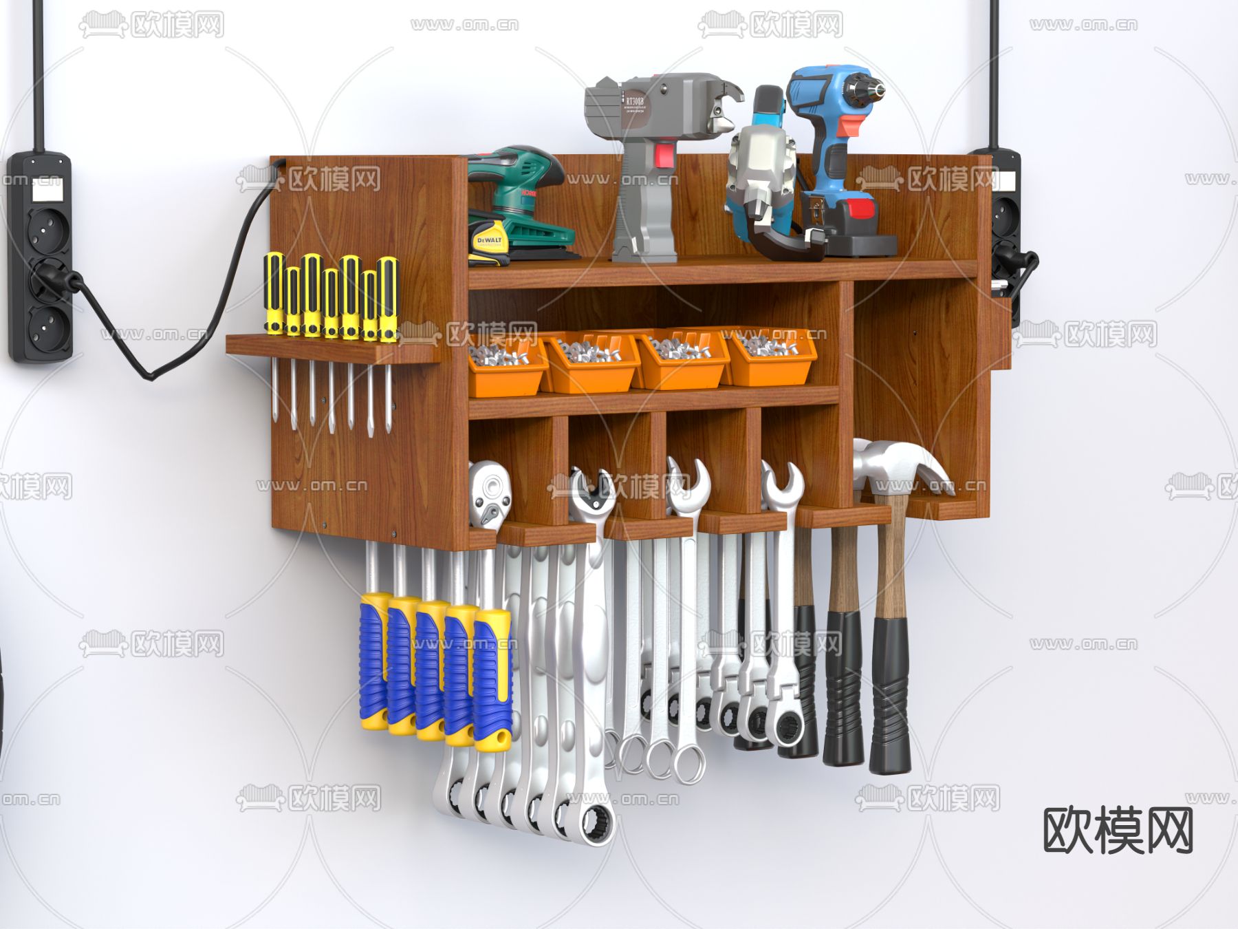工具箱 电转 扳手 锤子 轮胎 螺丝3d模型下载（渲染图1）