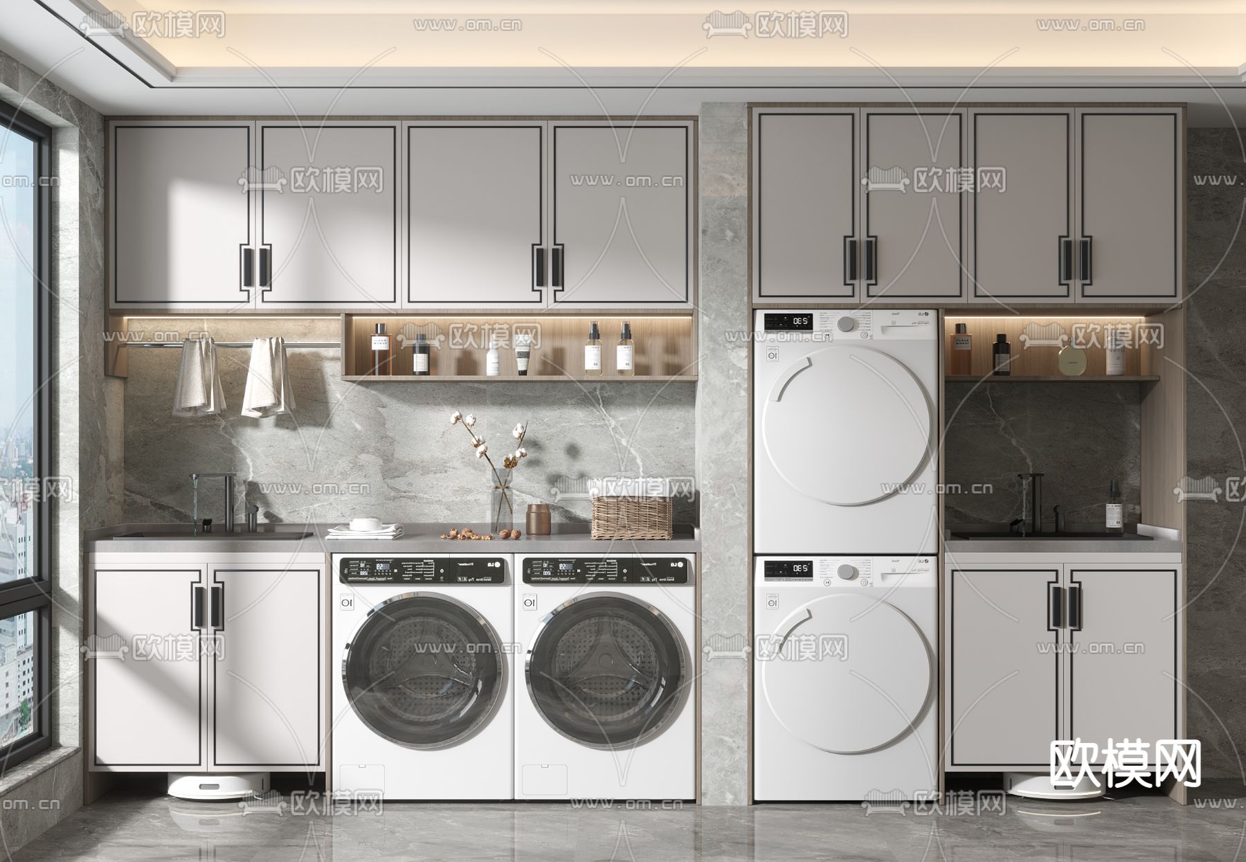 新中式阳台柜 洗衣机柜3d模型下载