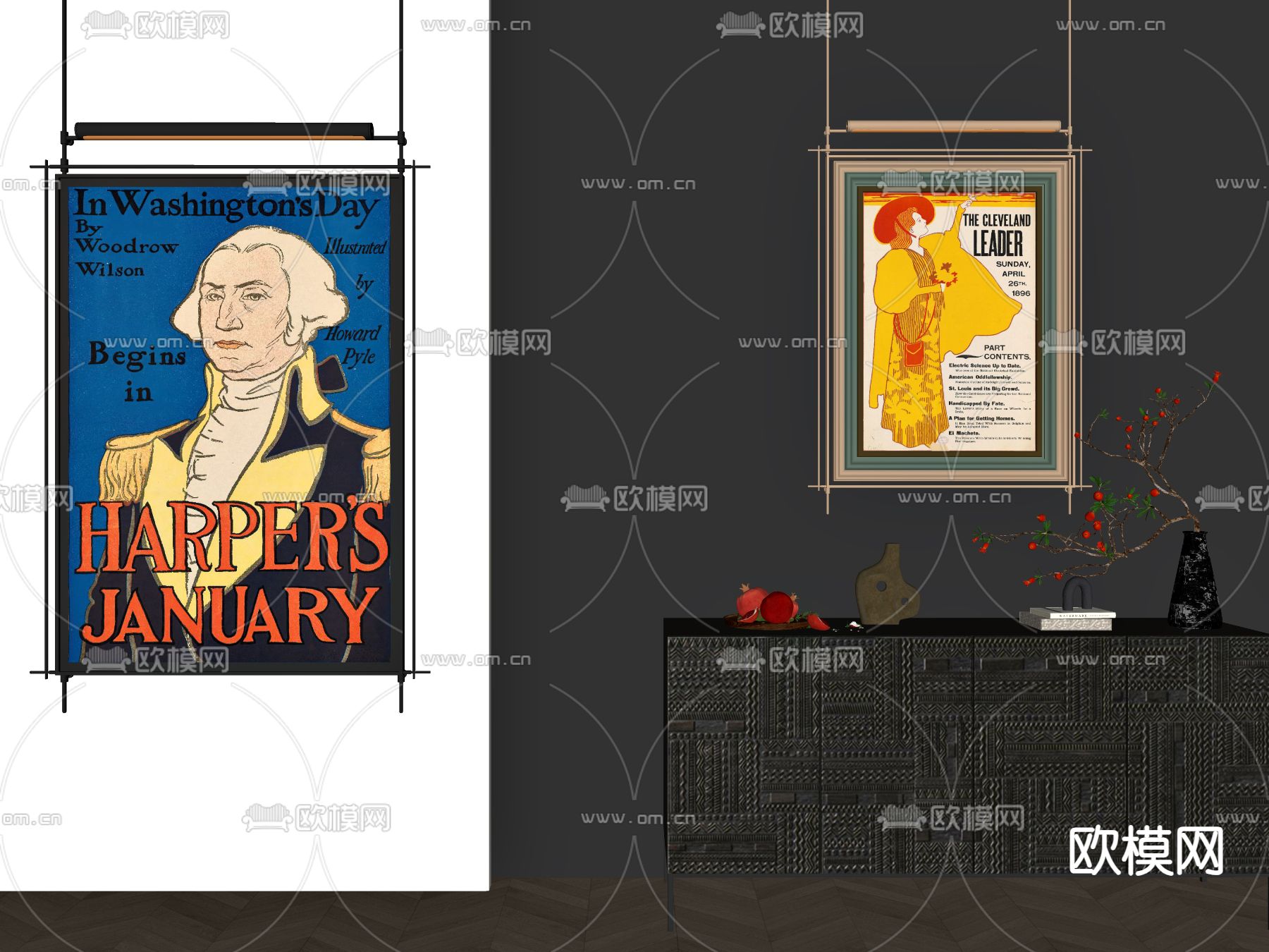 美式装饰画 挂画su模型下载（渲染图1）