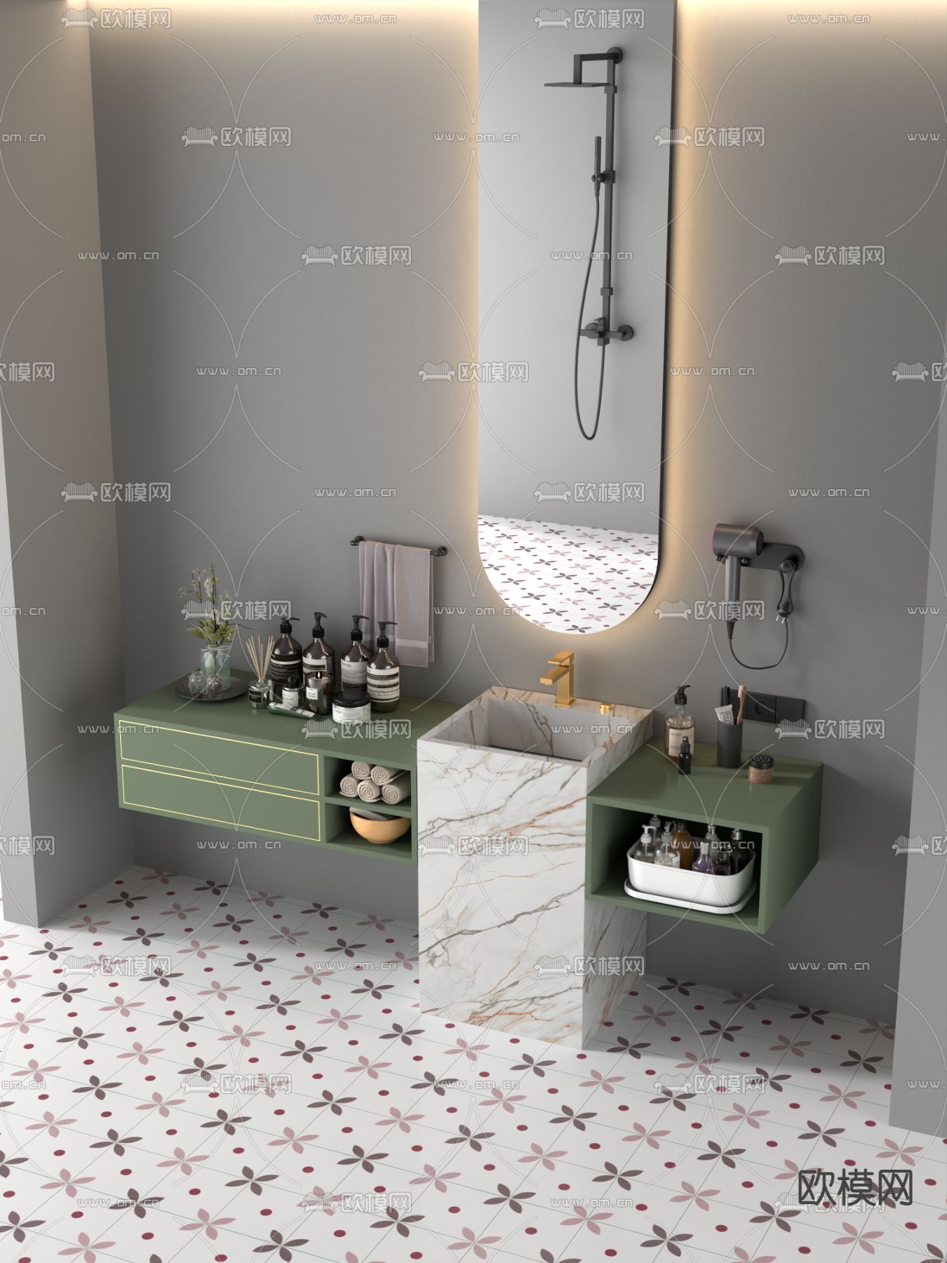 轻奢浴室柜 洗手盆 洗手台3d模型下载（渲染图3）