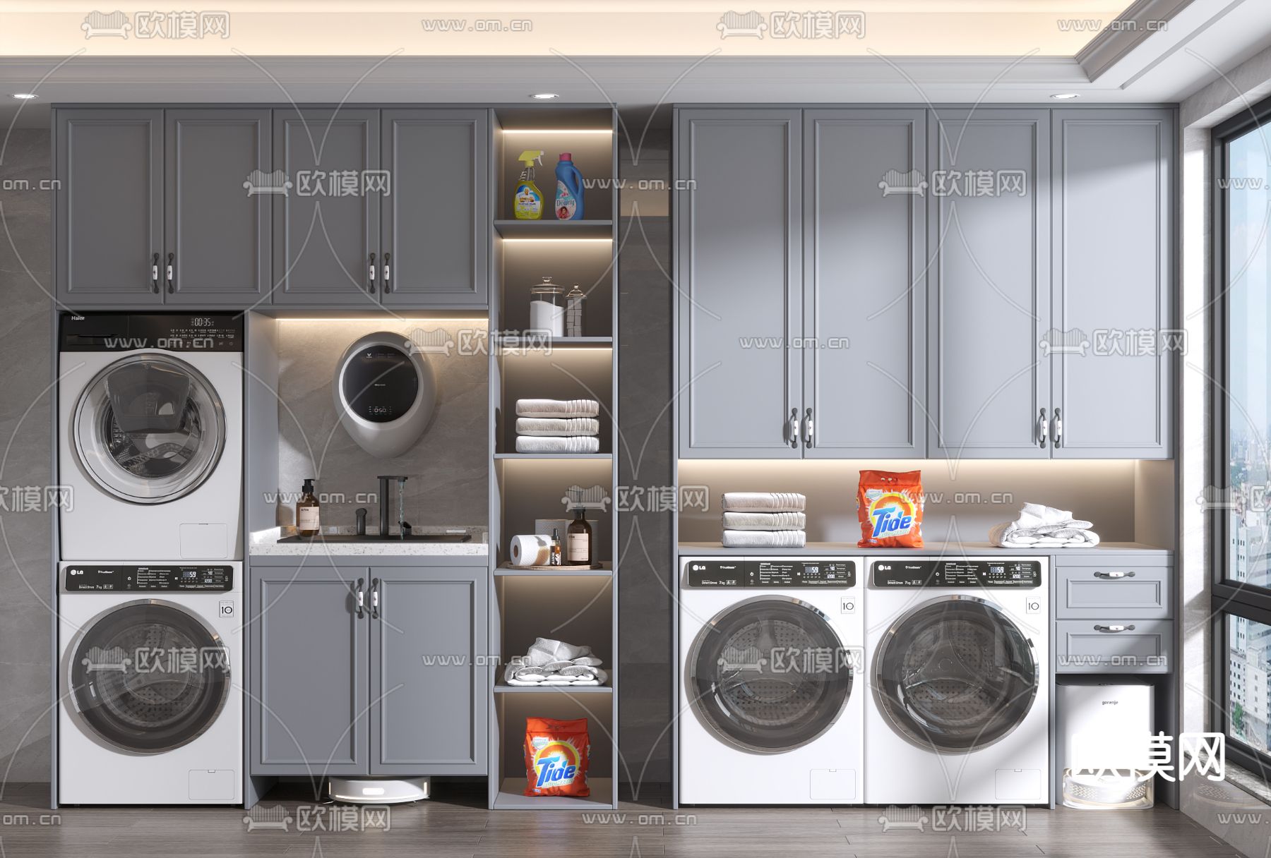 美式阳台柜 洗衣机柜3d模型下载