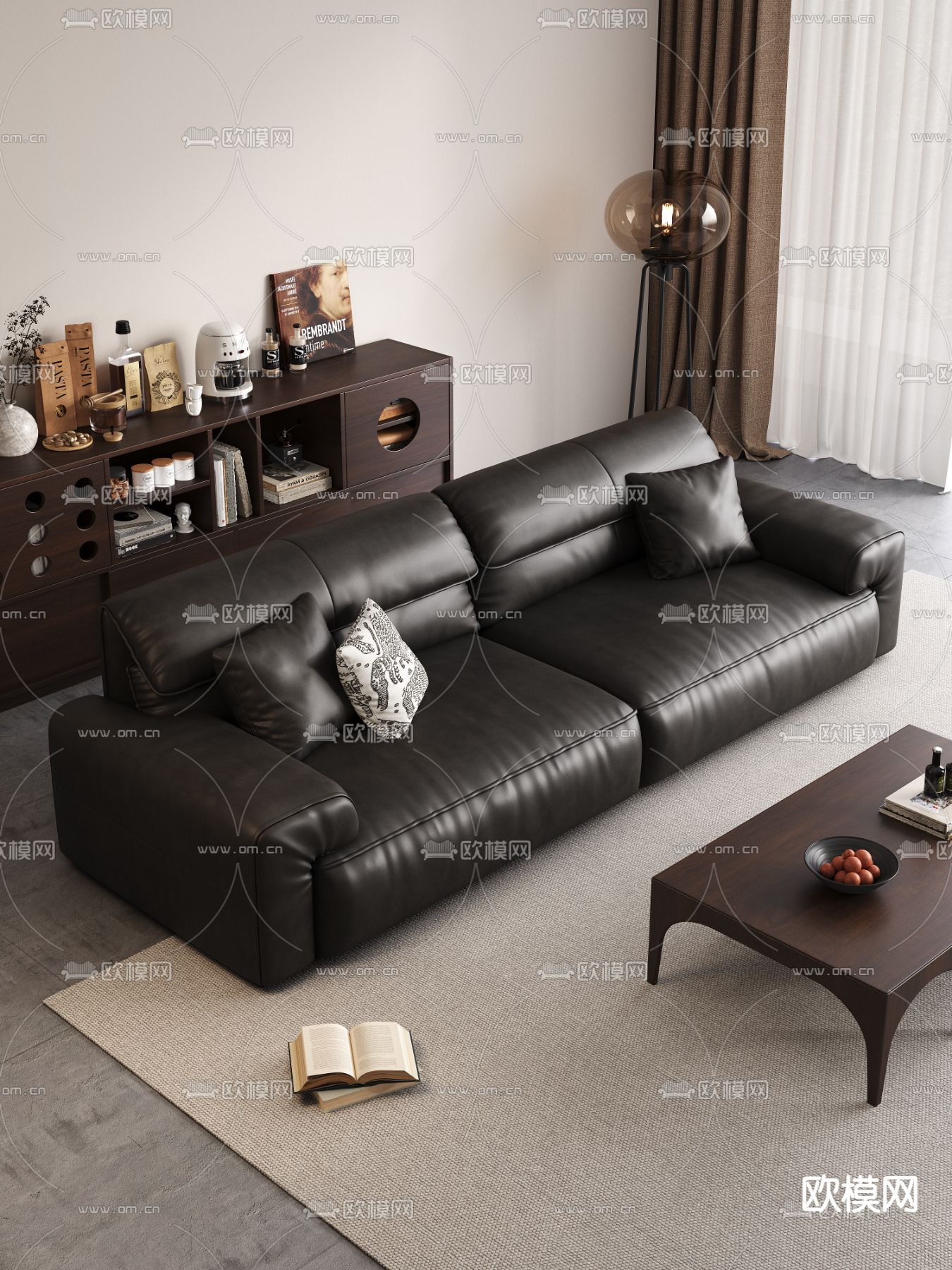 黑色皮沙发 双人沙发3d模型下载