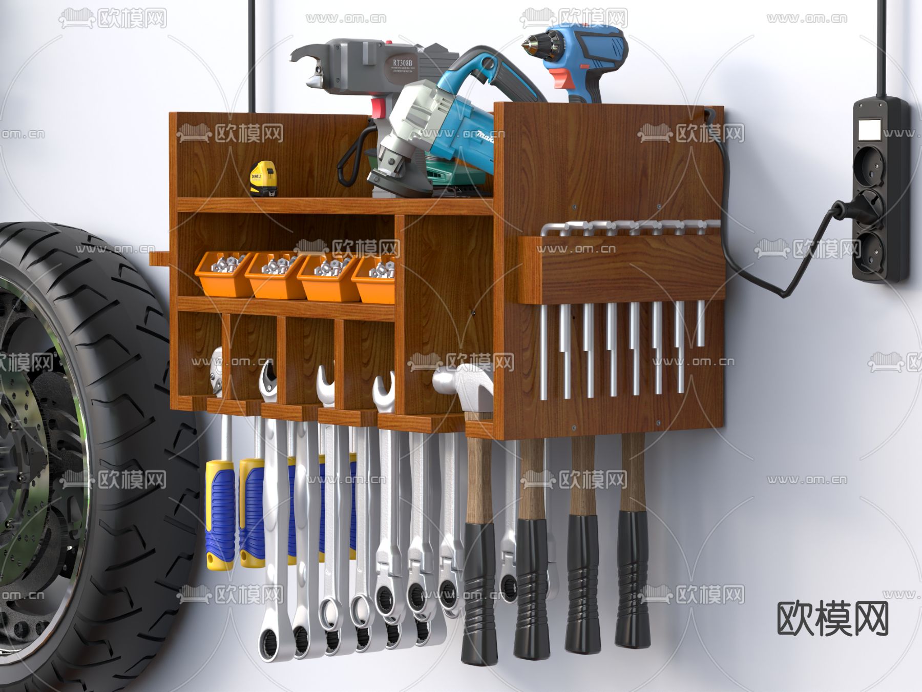 工具箱 电转 扳手 锤子 轮胎 螺丝3d模型下载（渲染图3）
