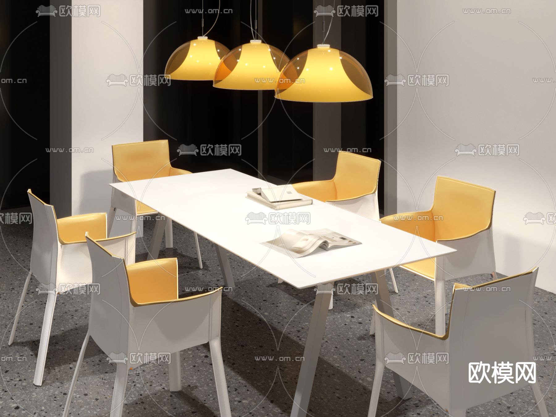 现代会议桌 会议台3d模型下载（渲染图2）