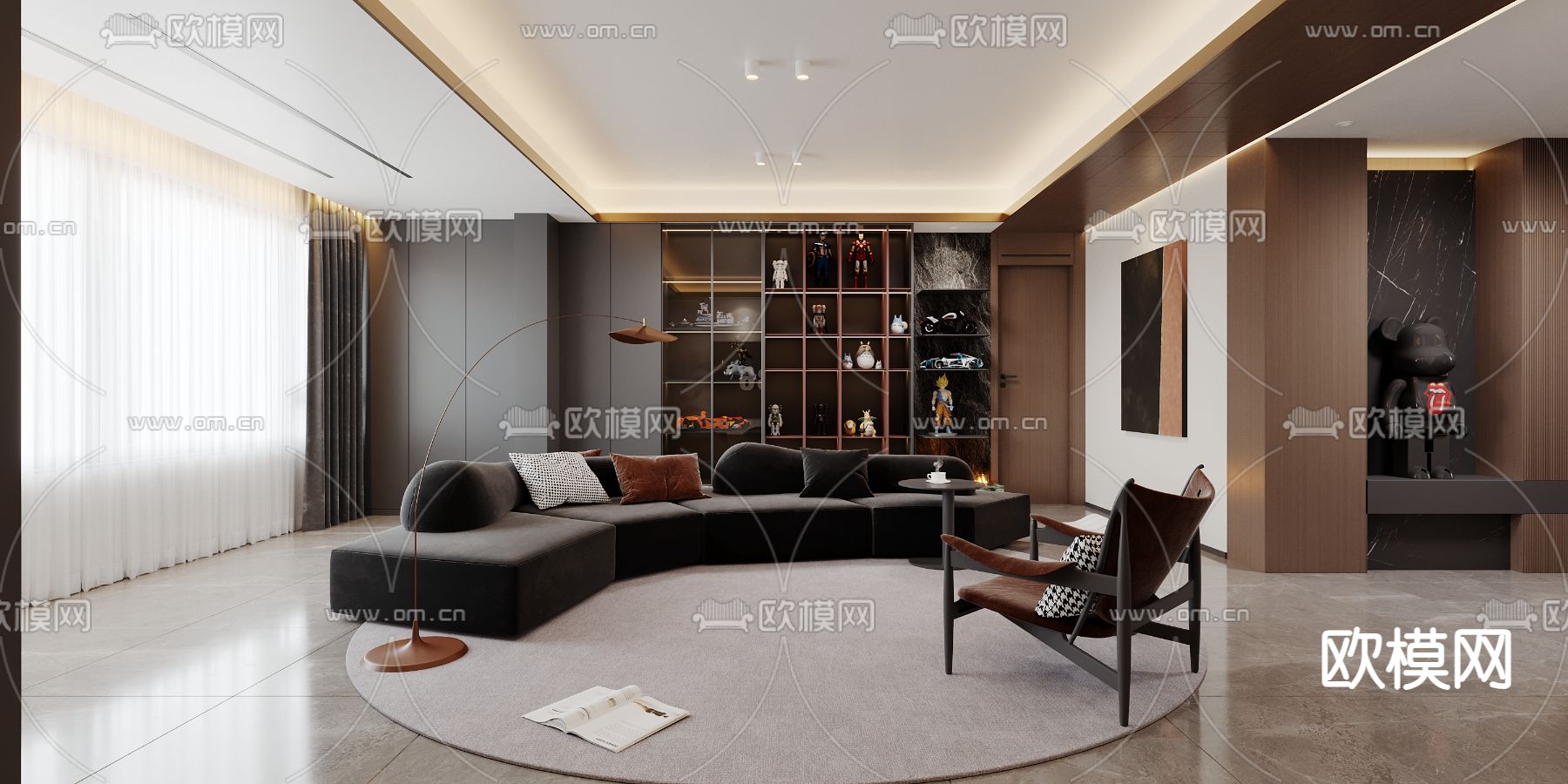 暗黑风客厅 餐厅3d模型下载（渲染图2）