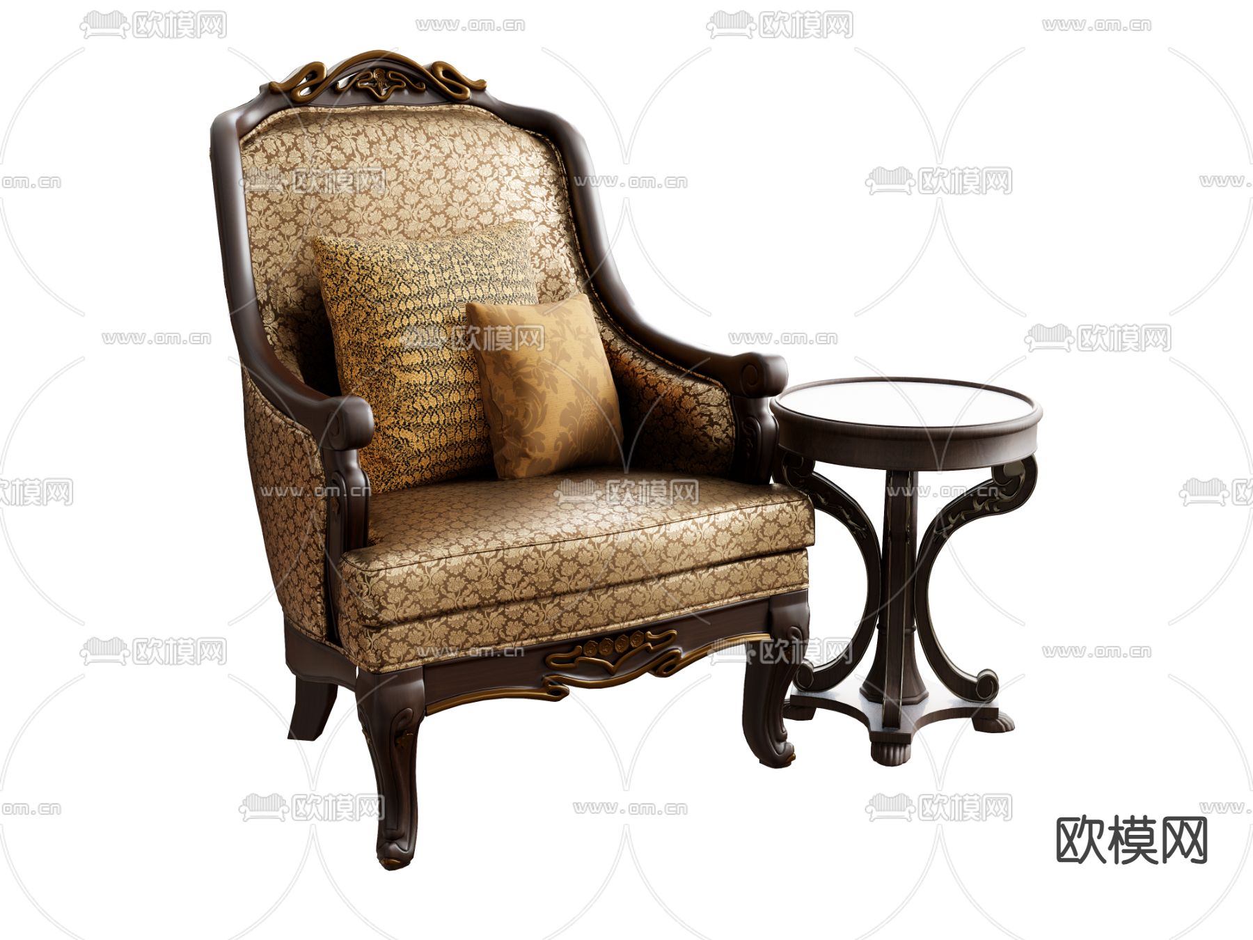 欧式单人沙发su模型下载（渲染图2）