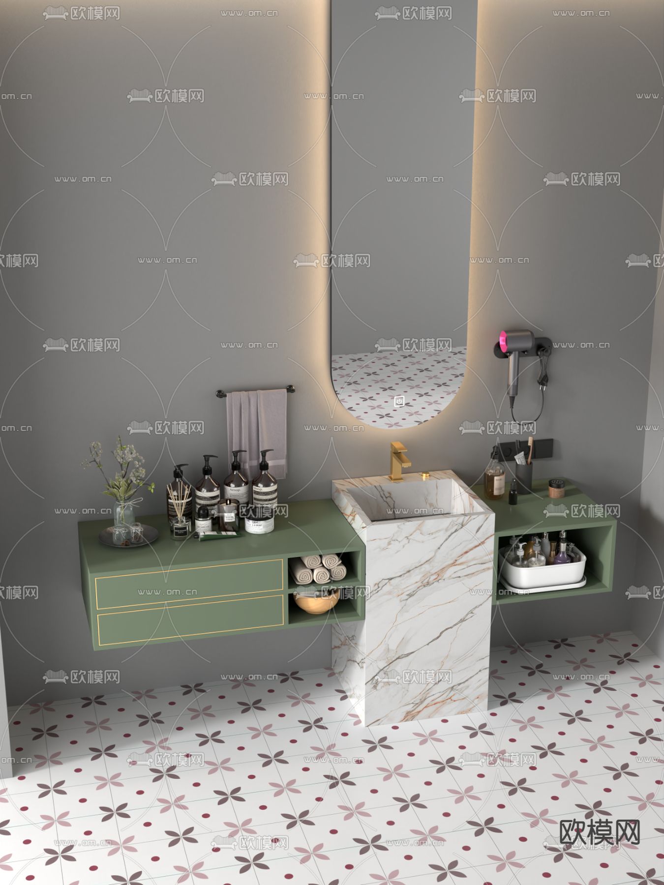 轻奢浴室柜 洗手盆 洗手台3d模型下载（渲染图2）