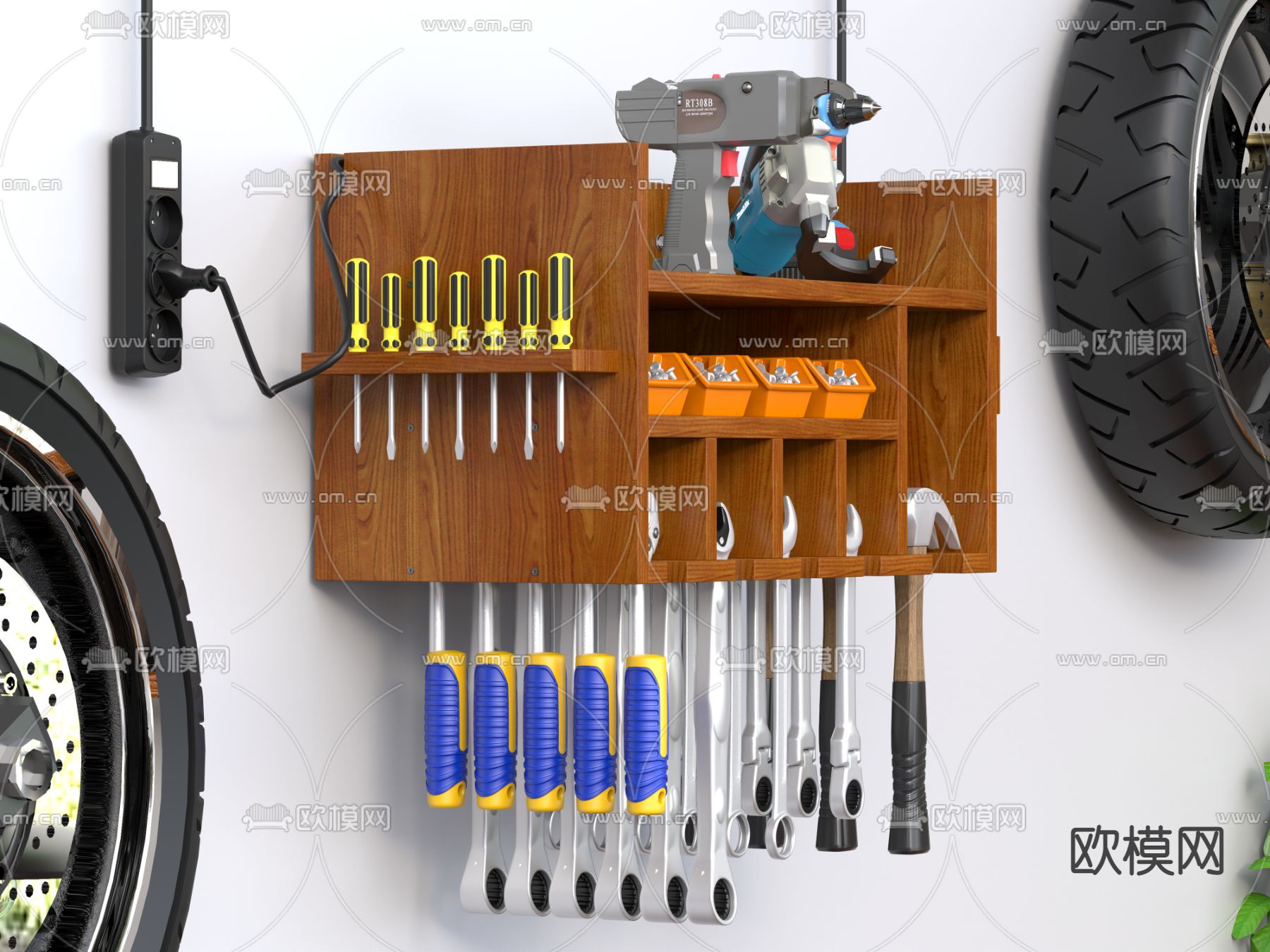 工具箱 电转 扳手 锤子 轮胎 螺丝3d模型下载（渲染图2）