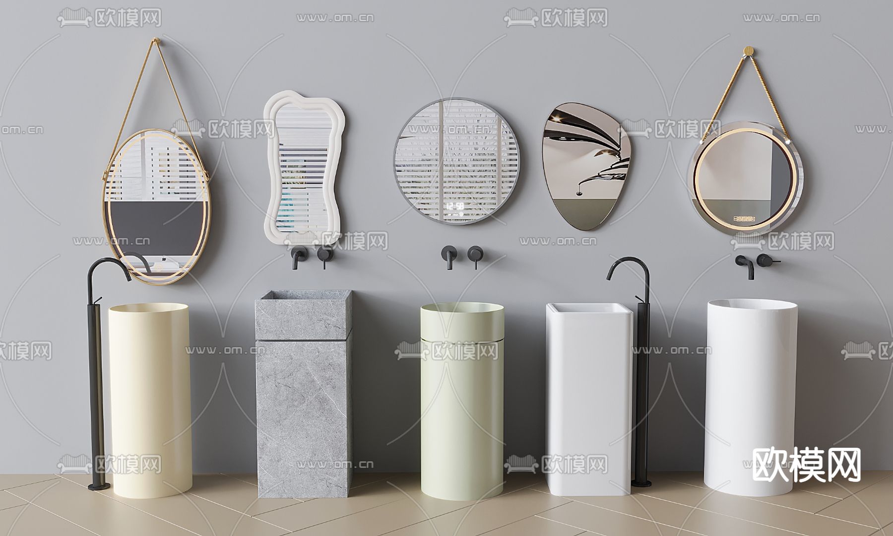 立式台盆 陶瓷洗手台 柱盆 挂镜3d模型下载