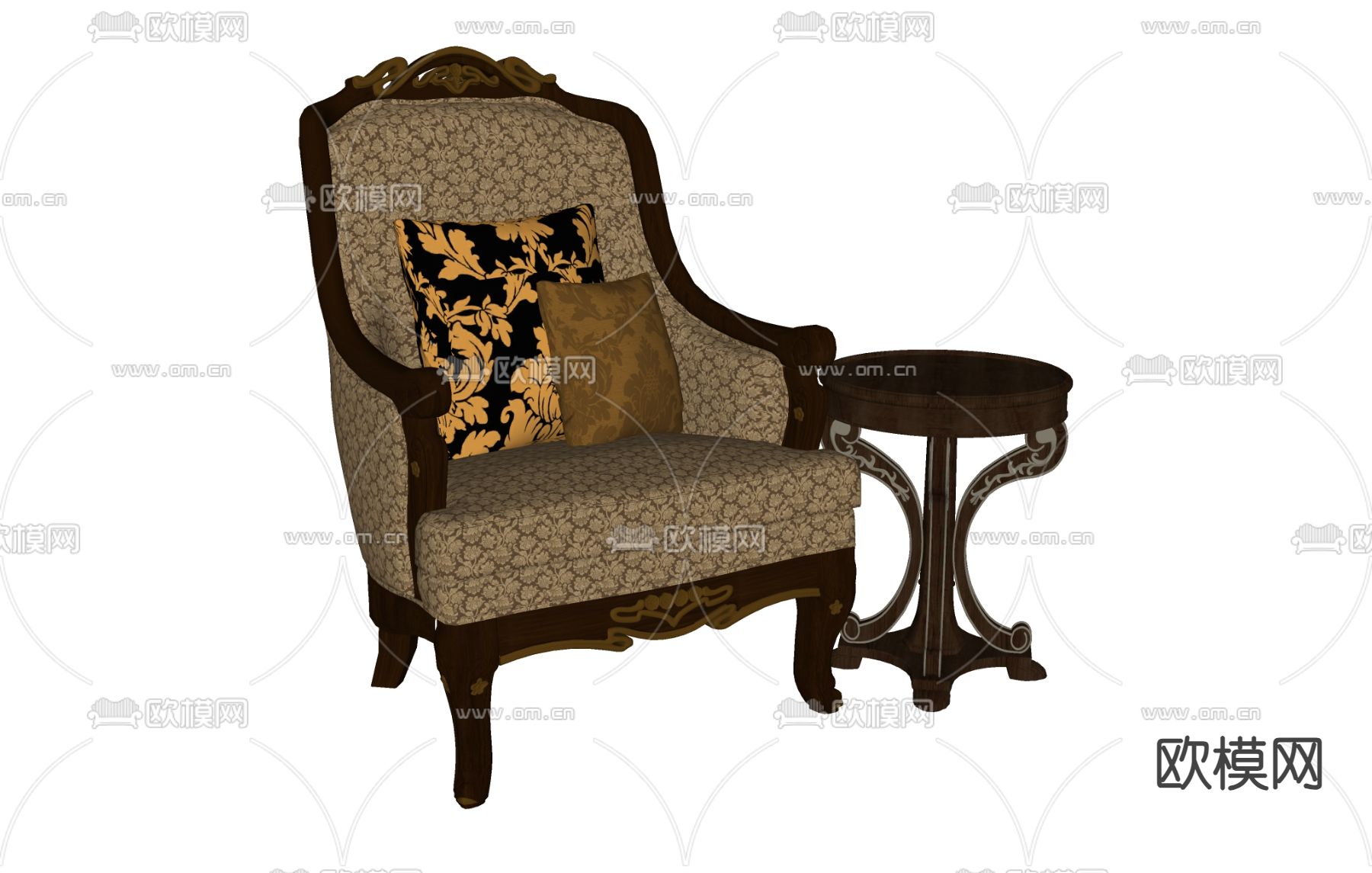 欧式单人沙发su模型下载（渲染图1）