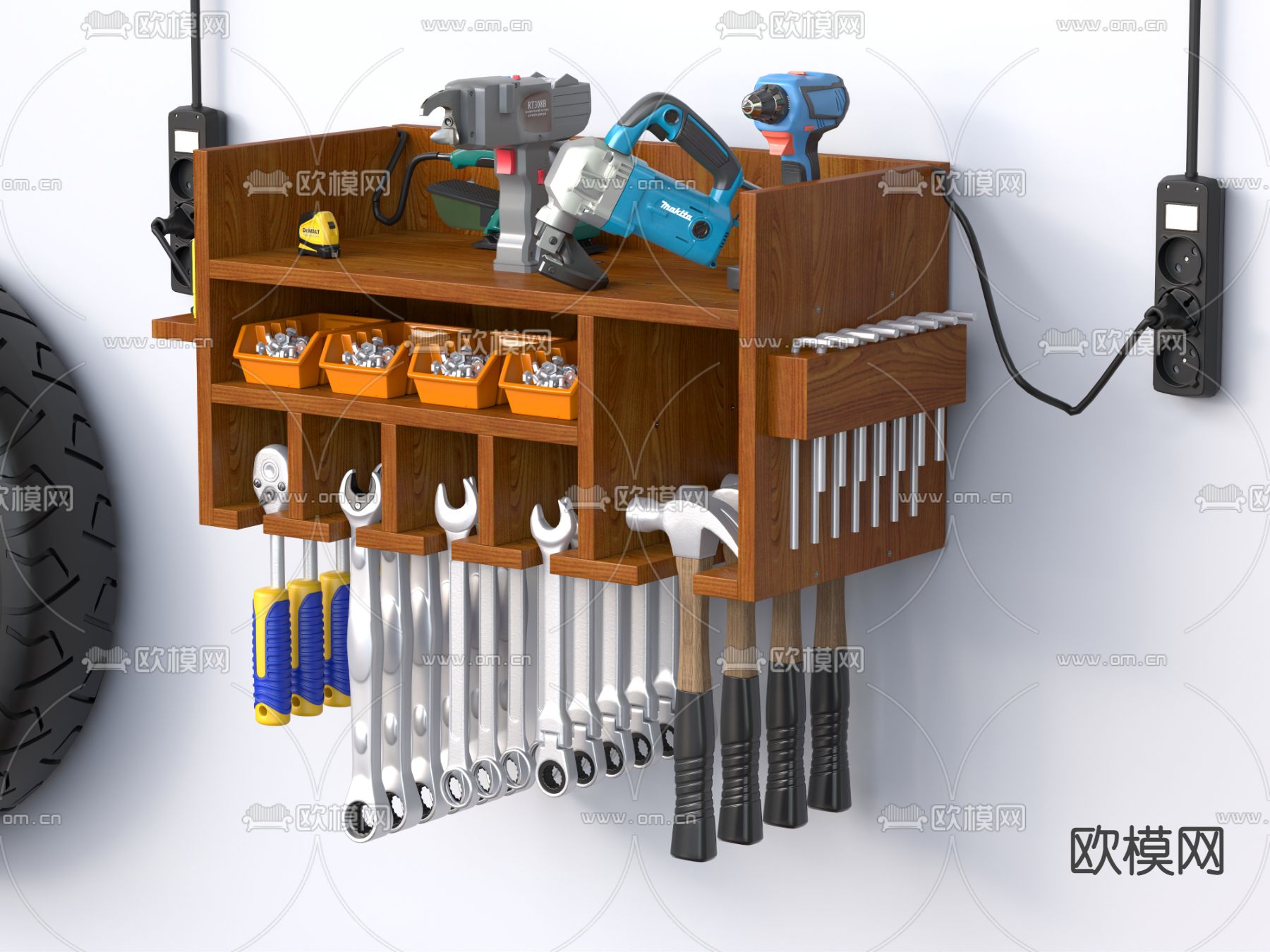 工具箱 电转 扳手 锤子 轮胎 螺丝3d模型下载（渲染图4）