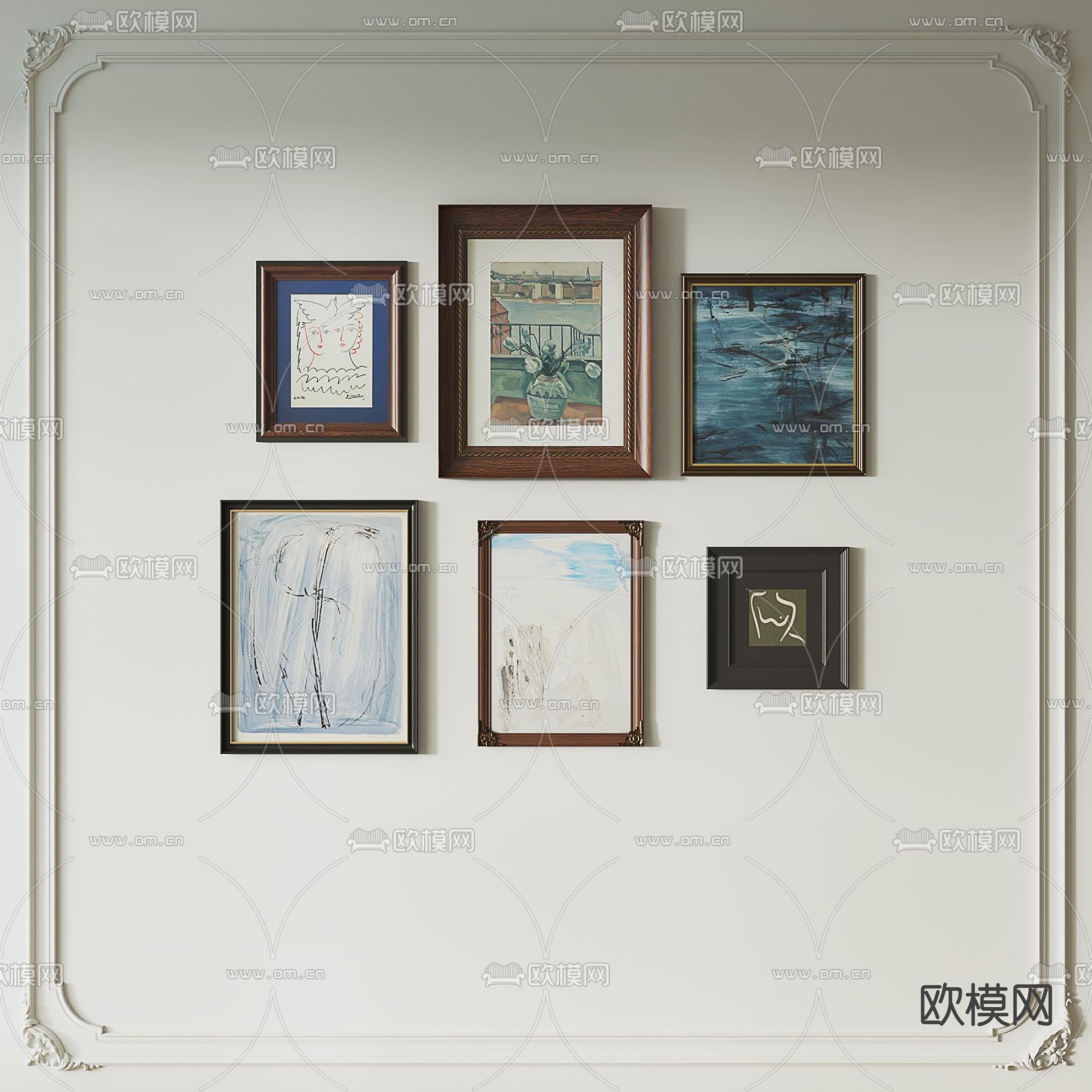 北欧复古画 组合画 挂画3d模型下载