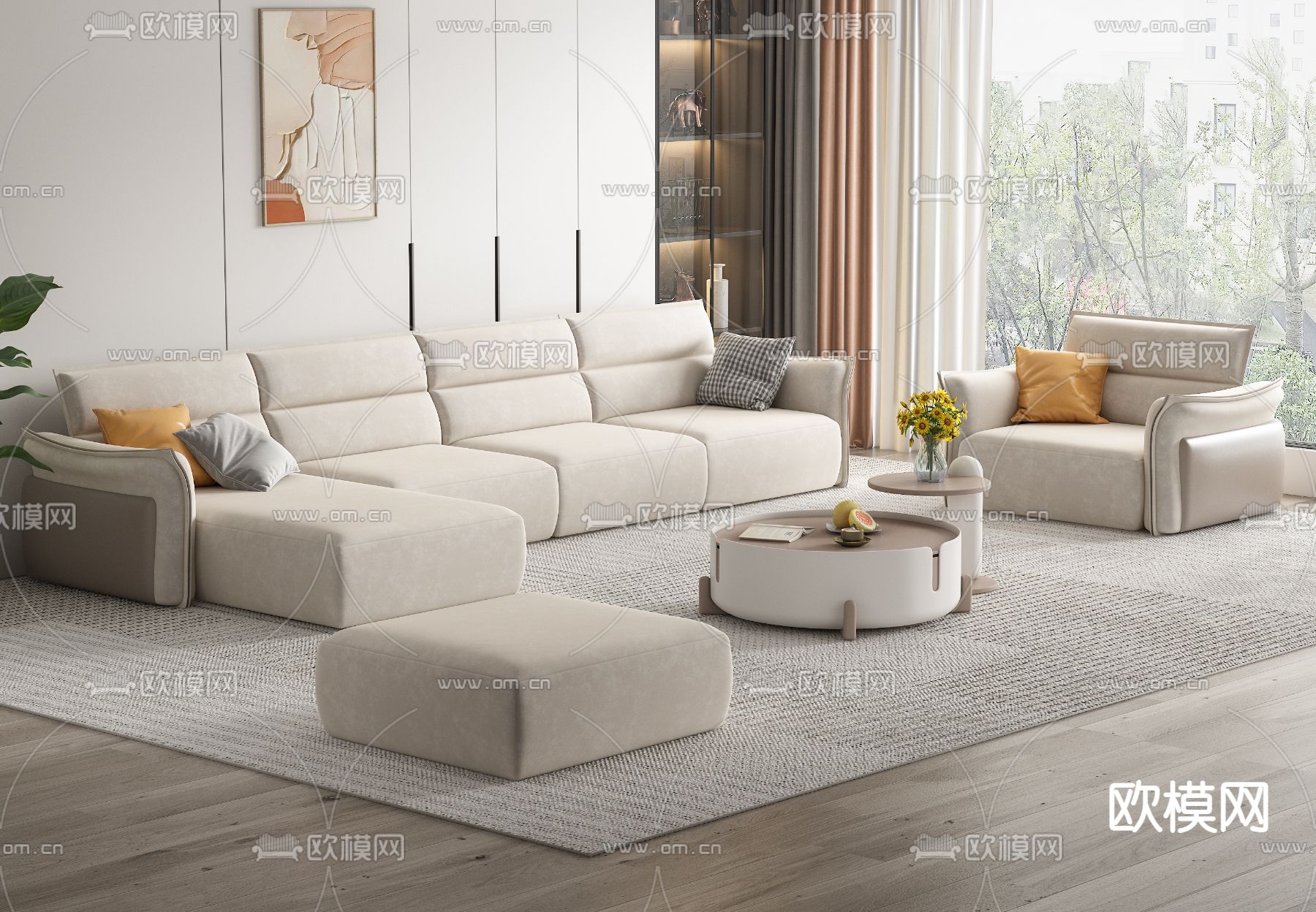 奶油风组合沙发3d模型下载