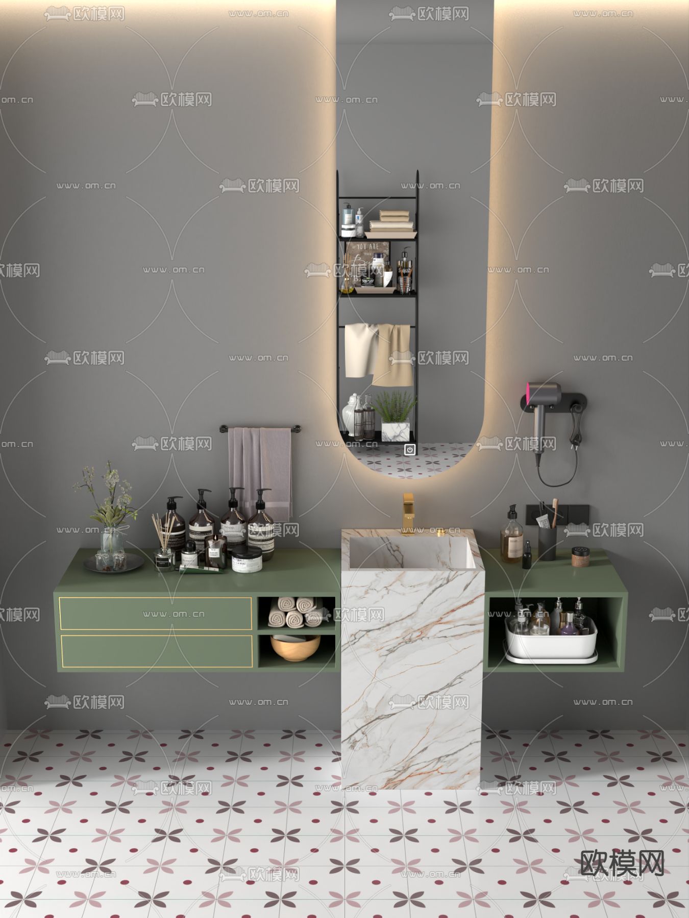 轻奢浴室柜 洗手盆 洗手台3d模型下载（渲染图1）