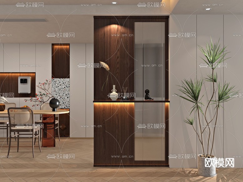 侘寂风隔断 玻璃屏风3d模型下载