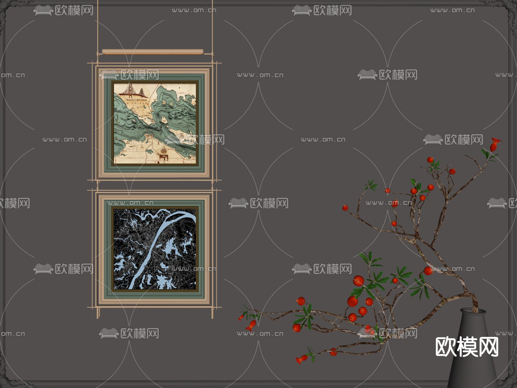 法式装饰画 组合挂画su模型下载（渲染图1）