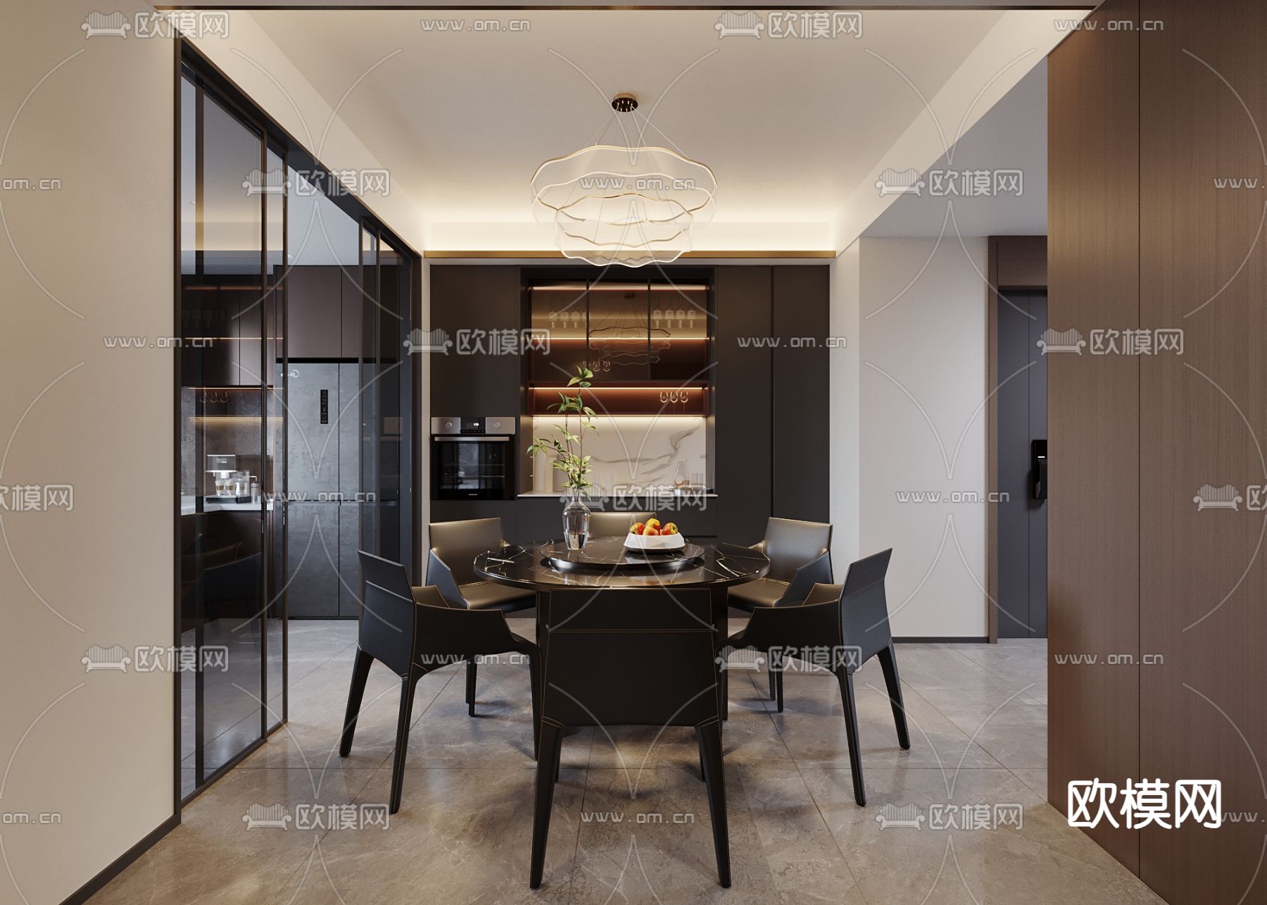 暗黑风客厅 餐厅3d模型下载（渲染图4）