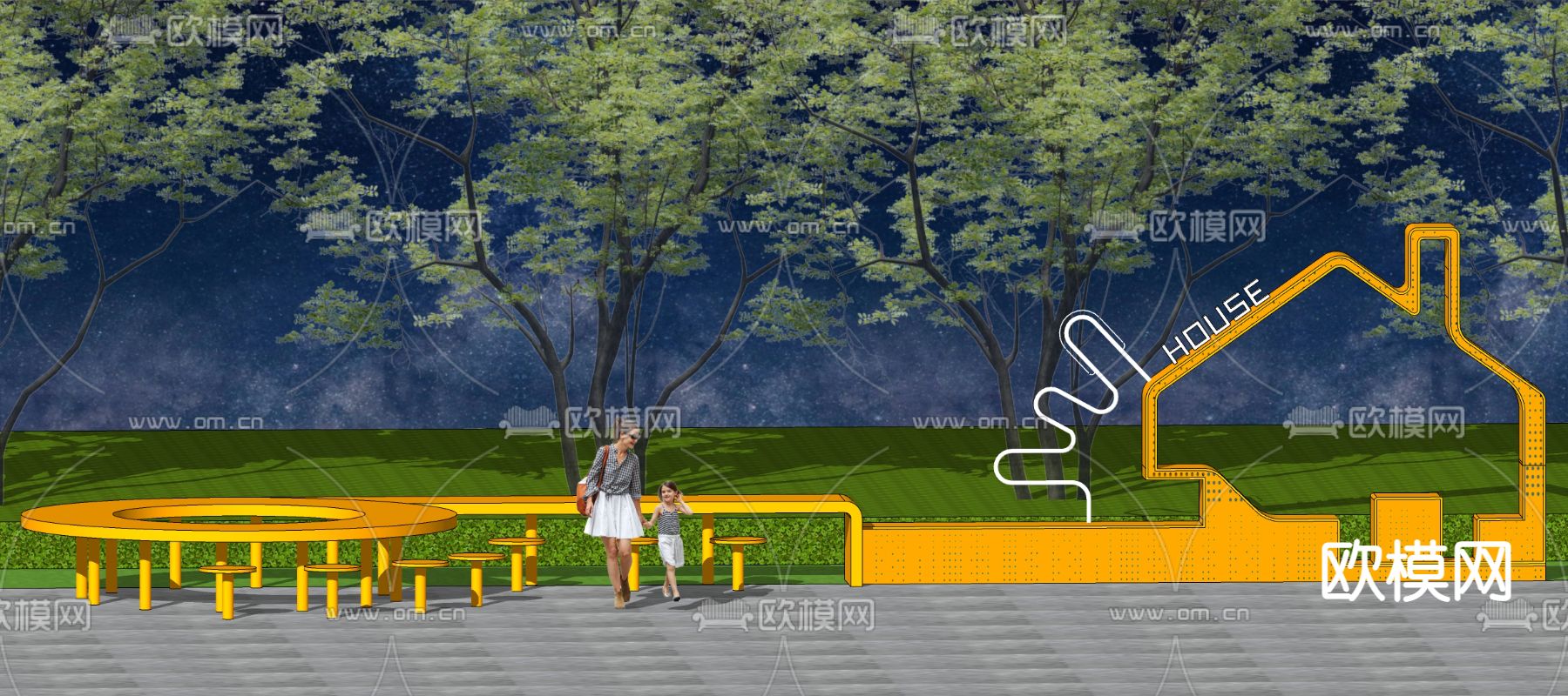 现代儿童景墙 儿童活动墙su模型下载（渲染图4）