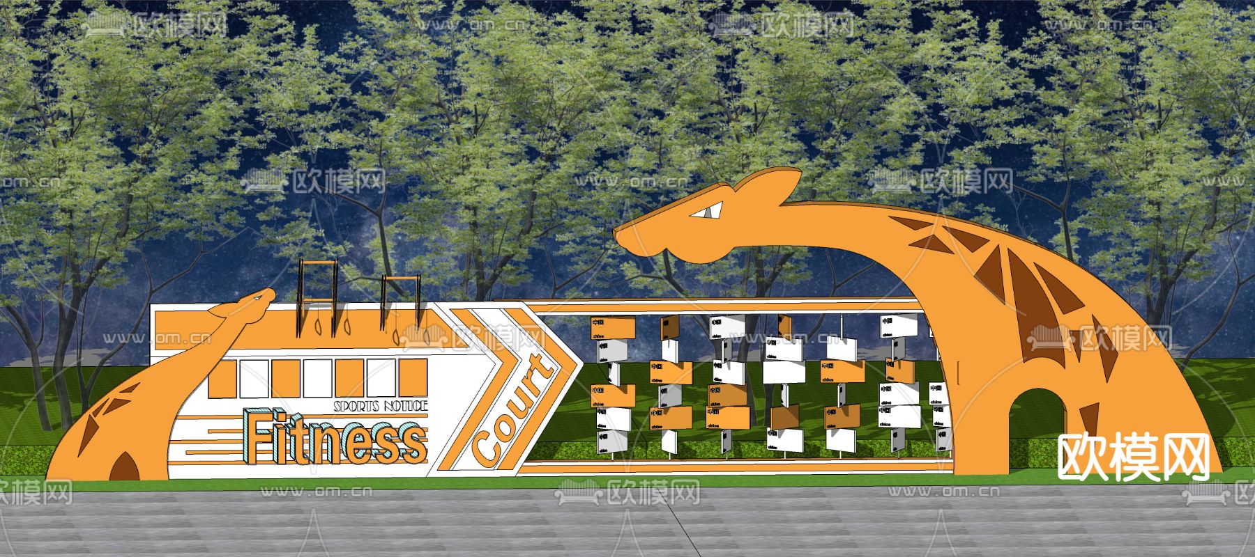 现代儿童景墙 儿童活动墙su模型下载（渲染图2）