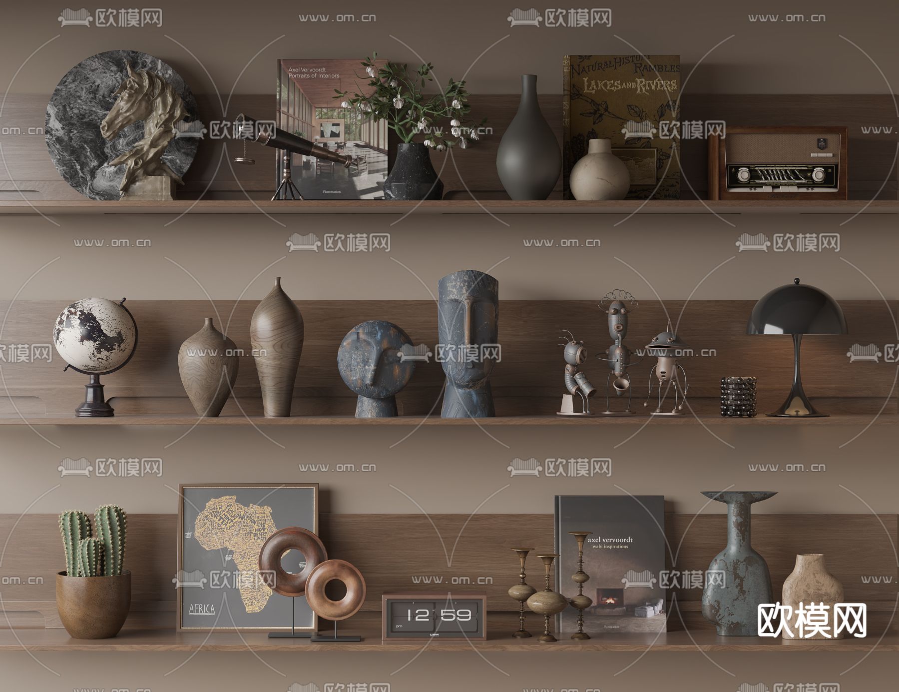 侘寂风装饰品 摆件 陶罐 雕塑 书本3d模型下载