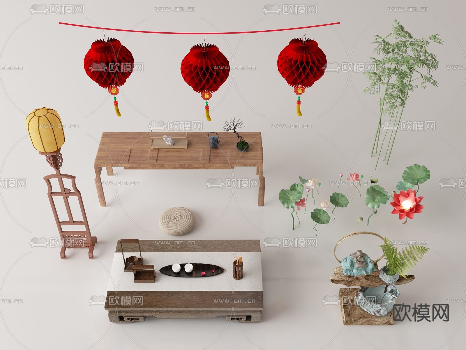 新中式茶桌 茶台3d模型下载