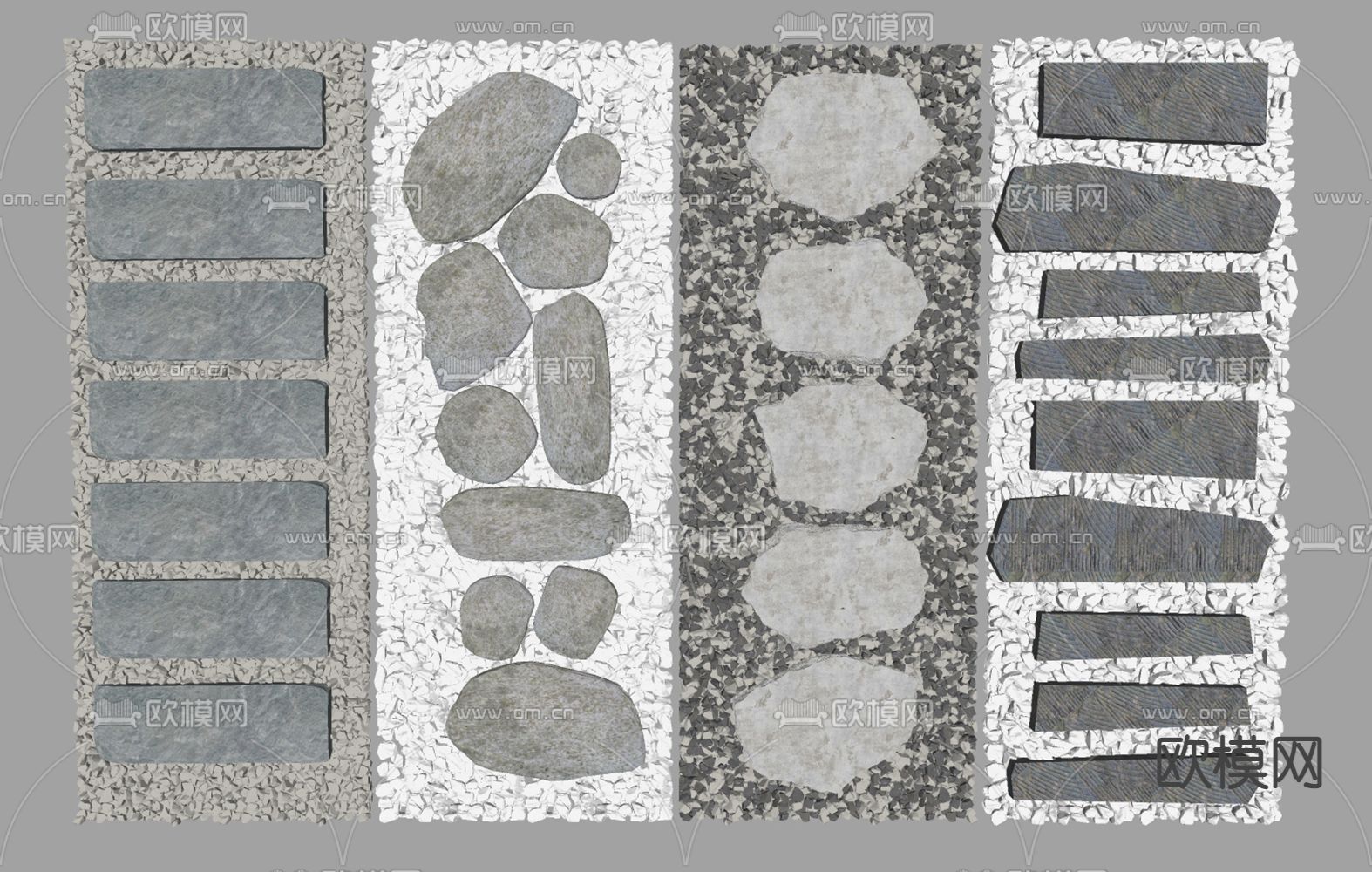 新中式青石板汀步su模型下载（渲染图1）