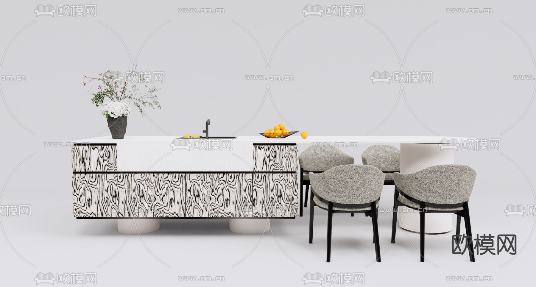 现代中岛台桌椅su模型下载（渲染图2）