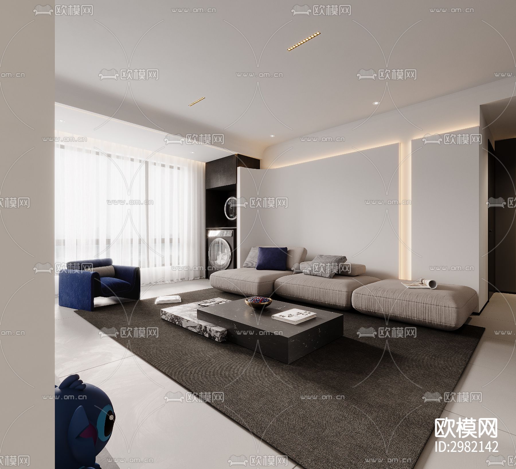 高级灰客厅 餐厅效果图下载（渲染图5）