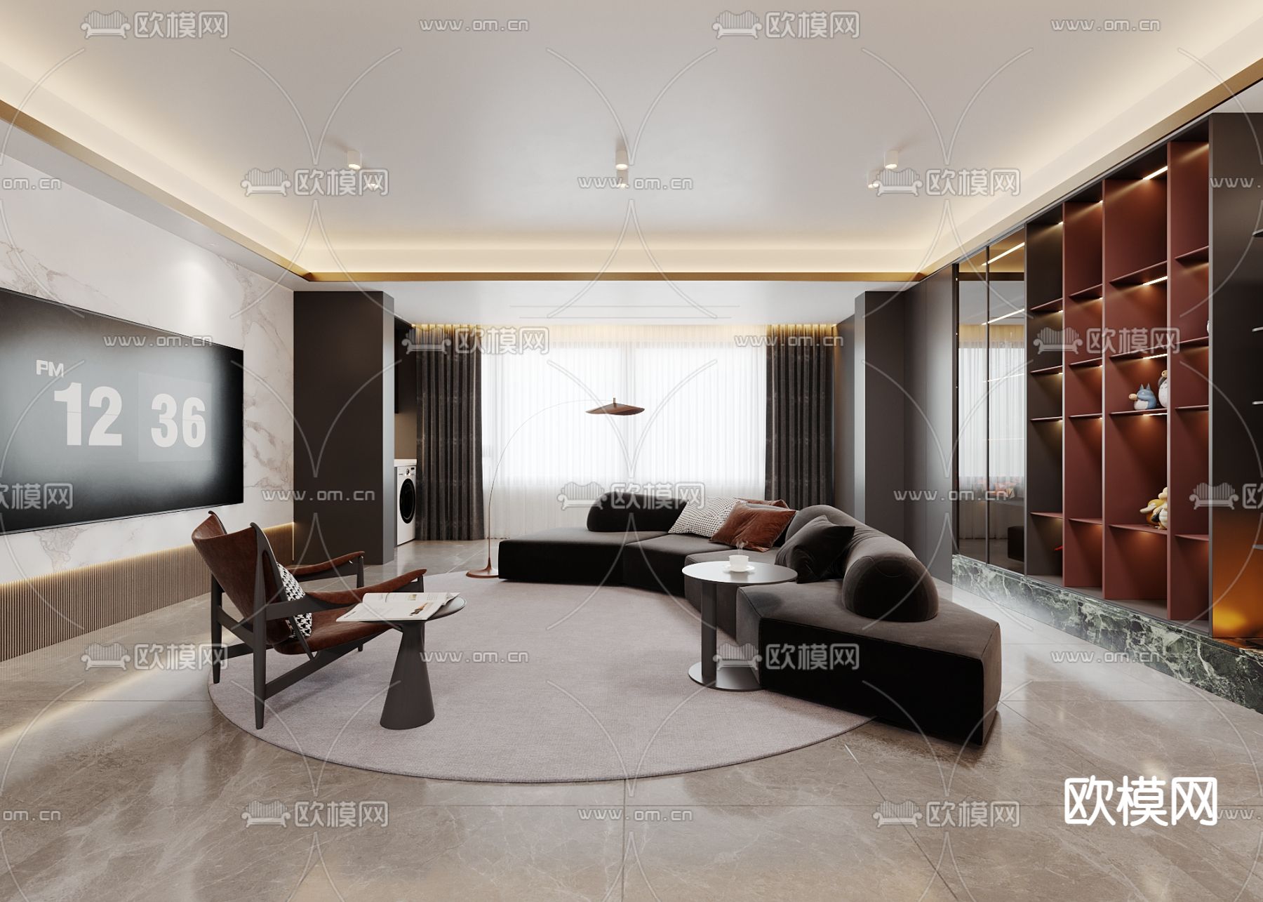 暗黑风客厅 餐厅3d模型下载（渲染图1）