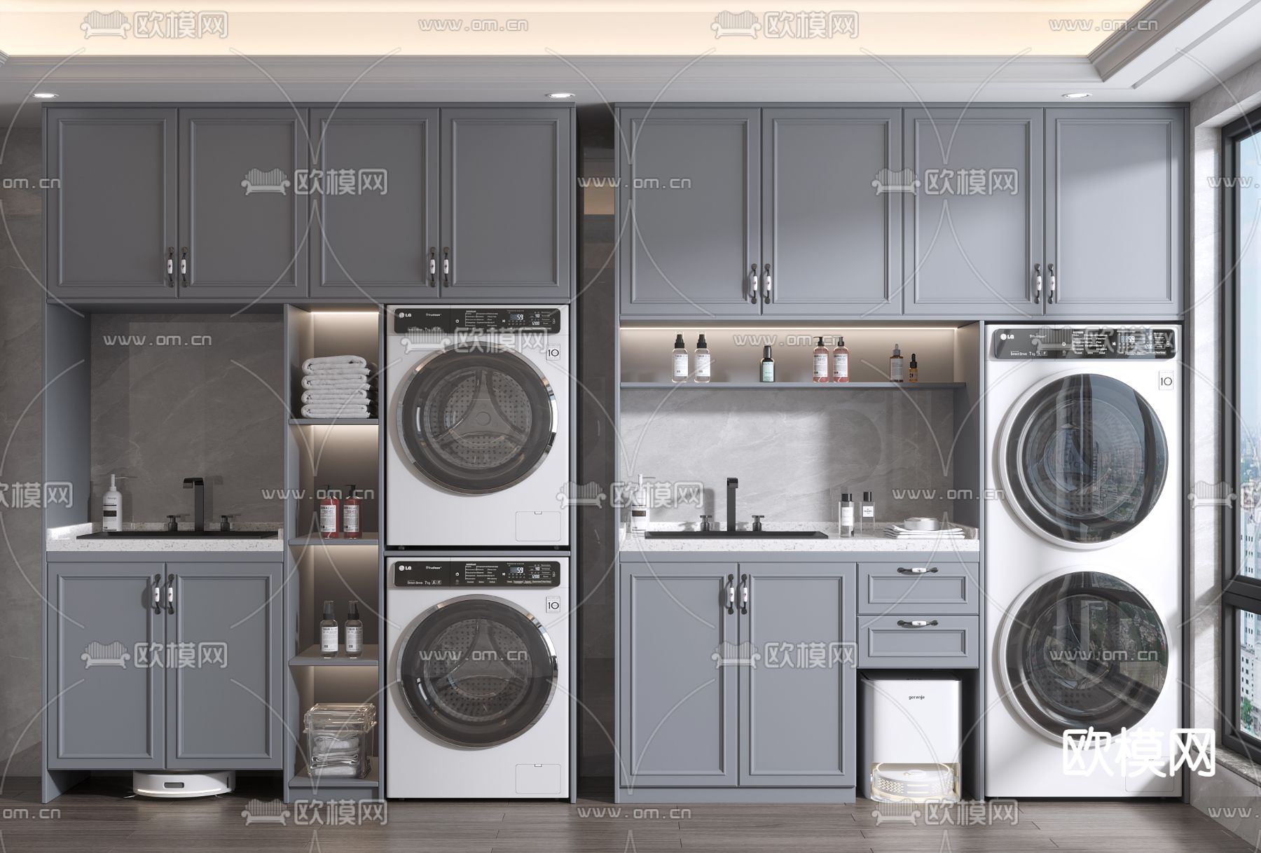 美式阳台柜 洗衣机柜3d模型下载