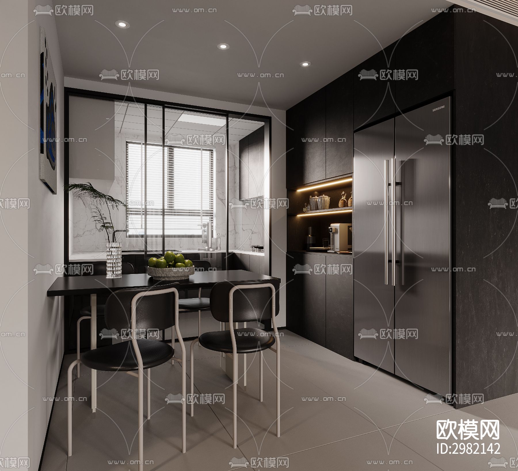 高级灰客厅 餐厅效果图下载（渲染图4）