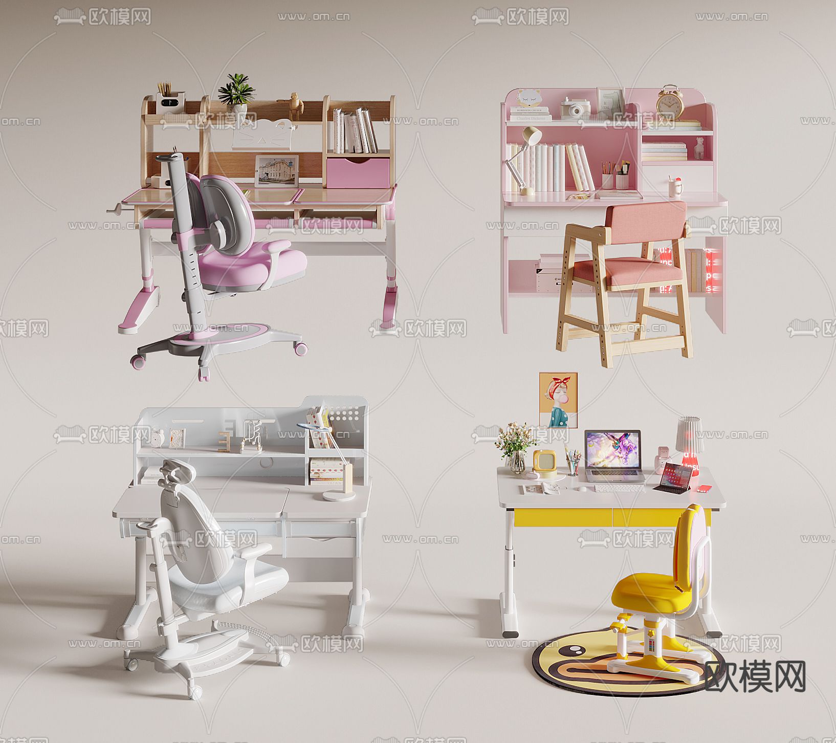 儿童书桌 学习桌3d模型下载