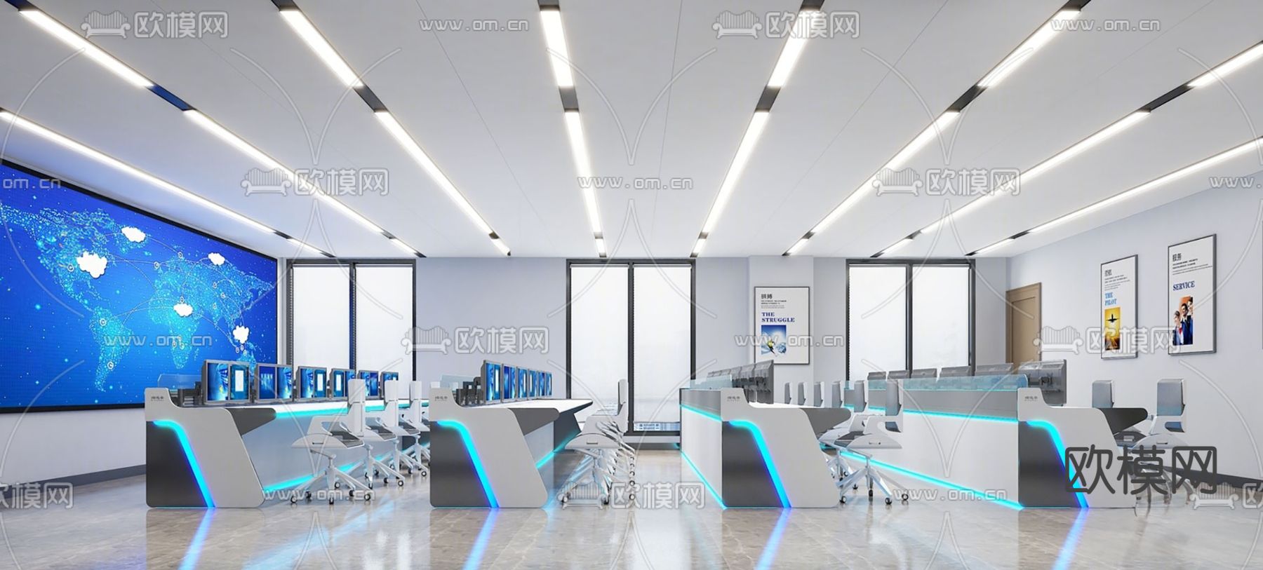 现代指挥控制室su模型下载（渲染图2）
