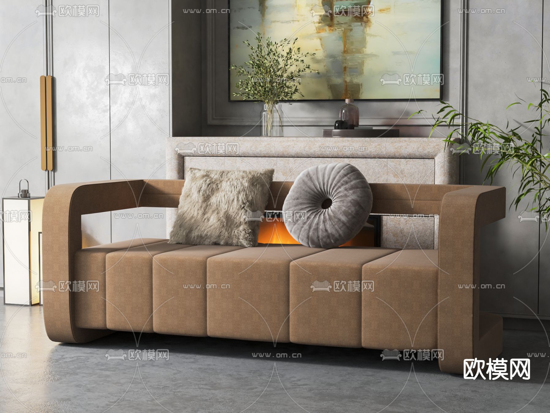 简欧双人沙发su模型下载（渲染图1）