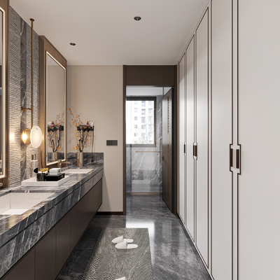  中式公厕 公共卫生间 洗手台su模型 