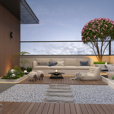  屋顶花园 阳台景观 露台su模型 