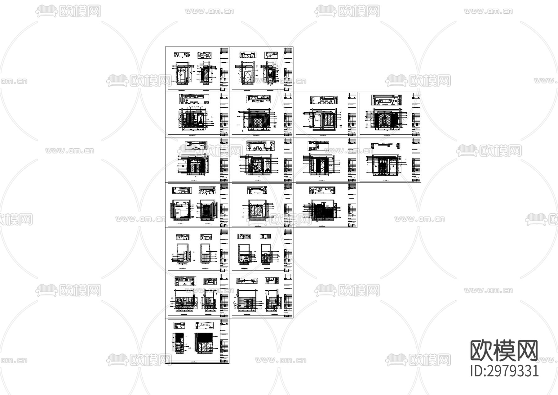 中式风格别墅家装cad施工图下载（渲染图1）