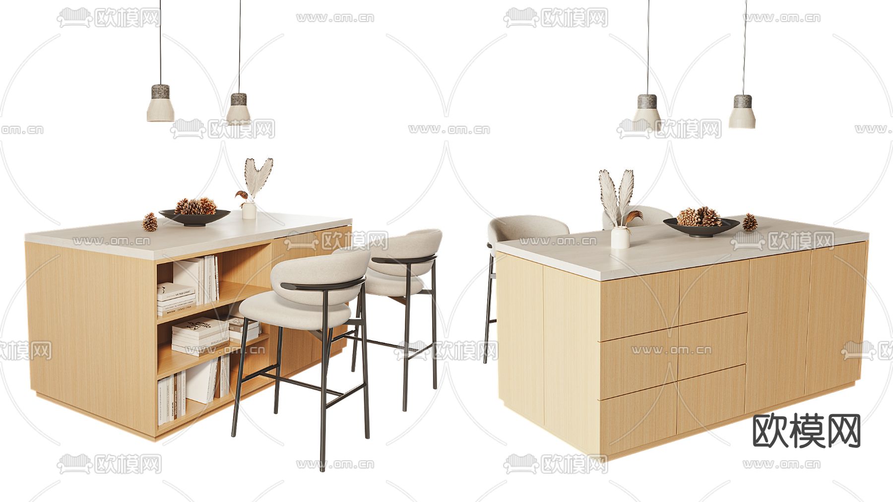 侘寂中岛吧台 岛台su模型下载（渲染图1）