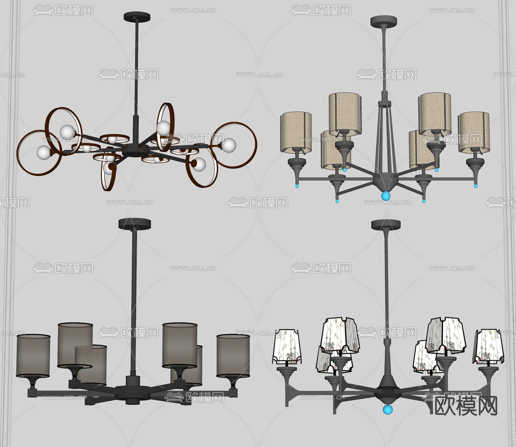新中式吊灯 多头吊灯su模型下载（渲染图2）