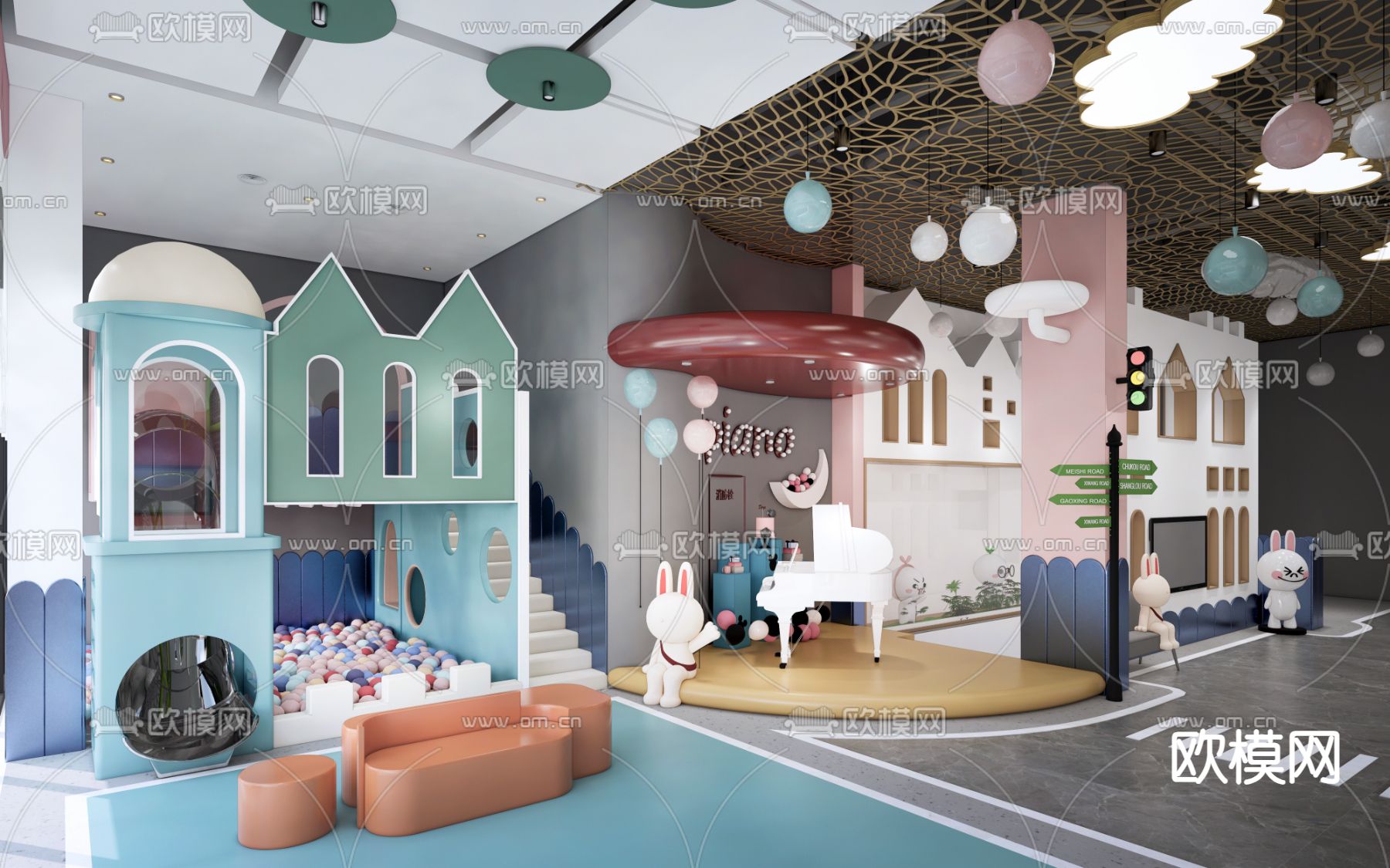 现代亲子游乐场su模型下载（渲染图2）