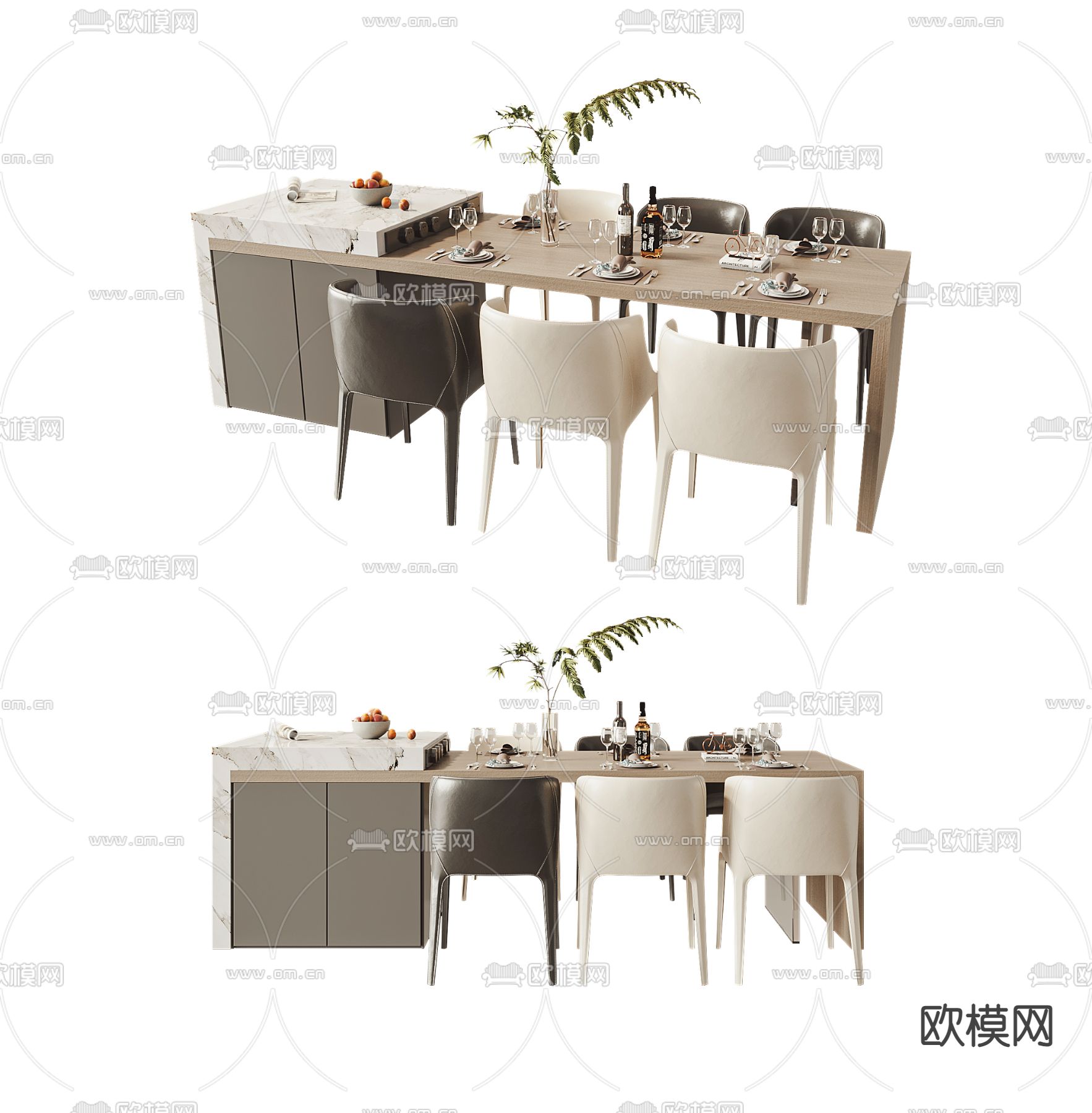 岛台餐桌椅su模型下载（渲染图1）