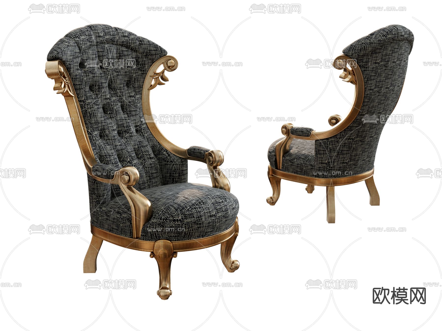 美式单人沙发 沙发椅su模型下载（渲染图1）