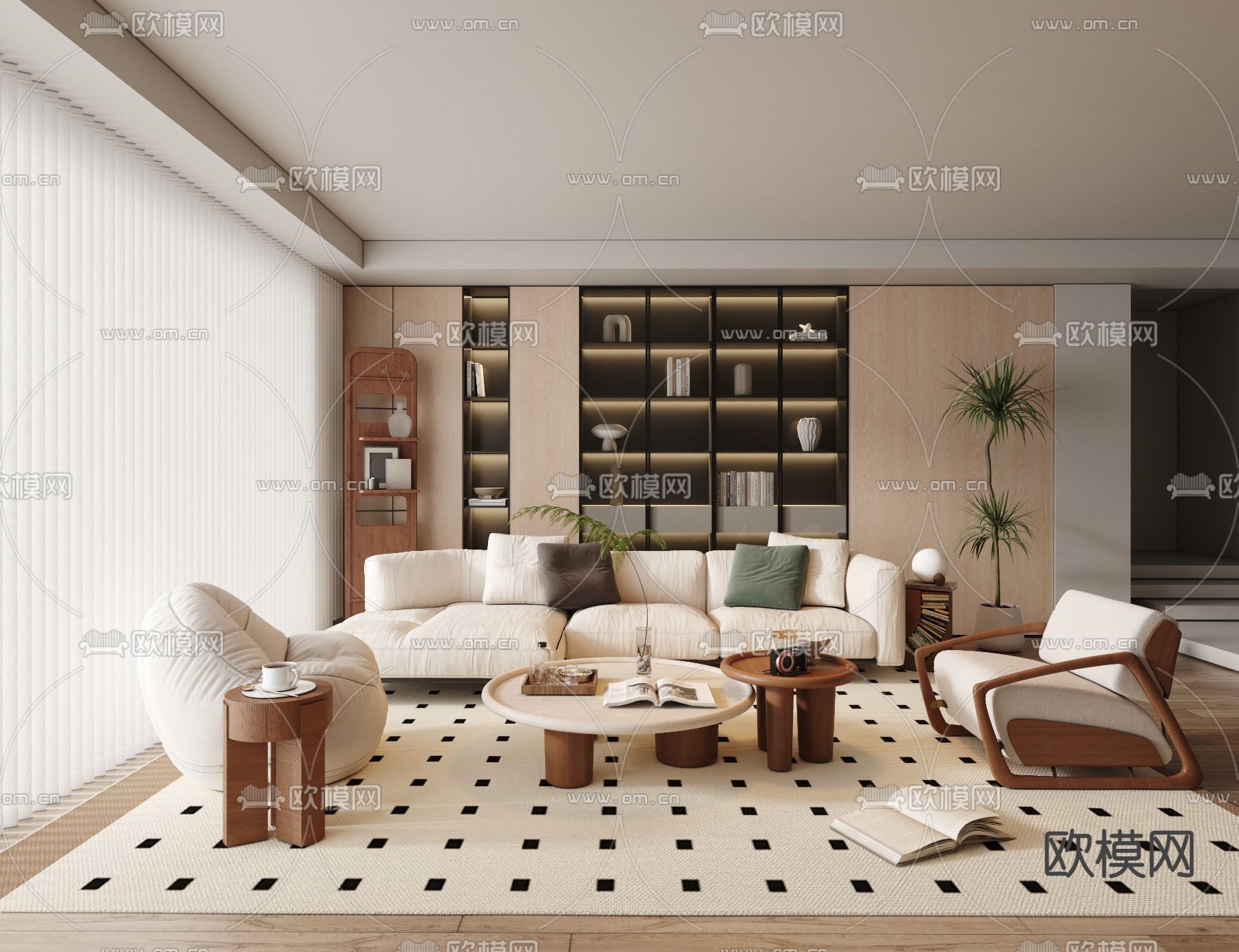 中古风组合沙发3d模型下载（渲染图1）